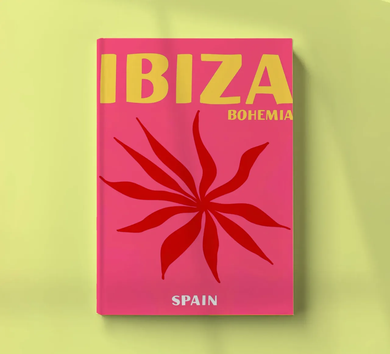 Ibiza Bohemia: Retro Travel, Abstract Starburst Pop Art notebook by NorwesClub