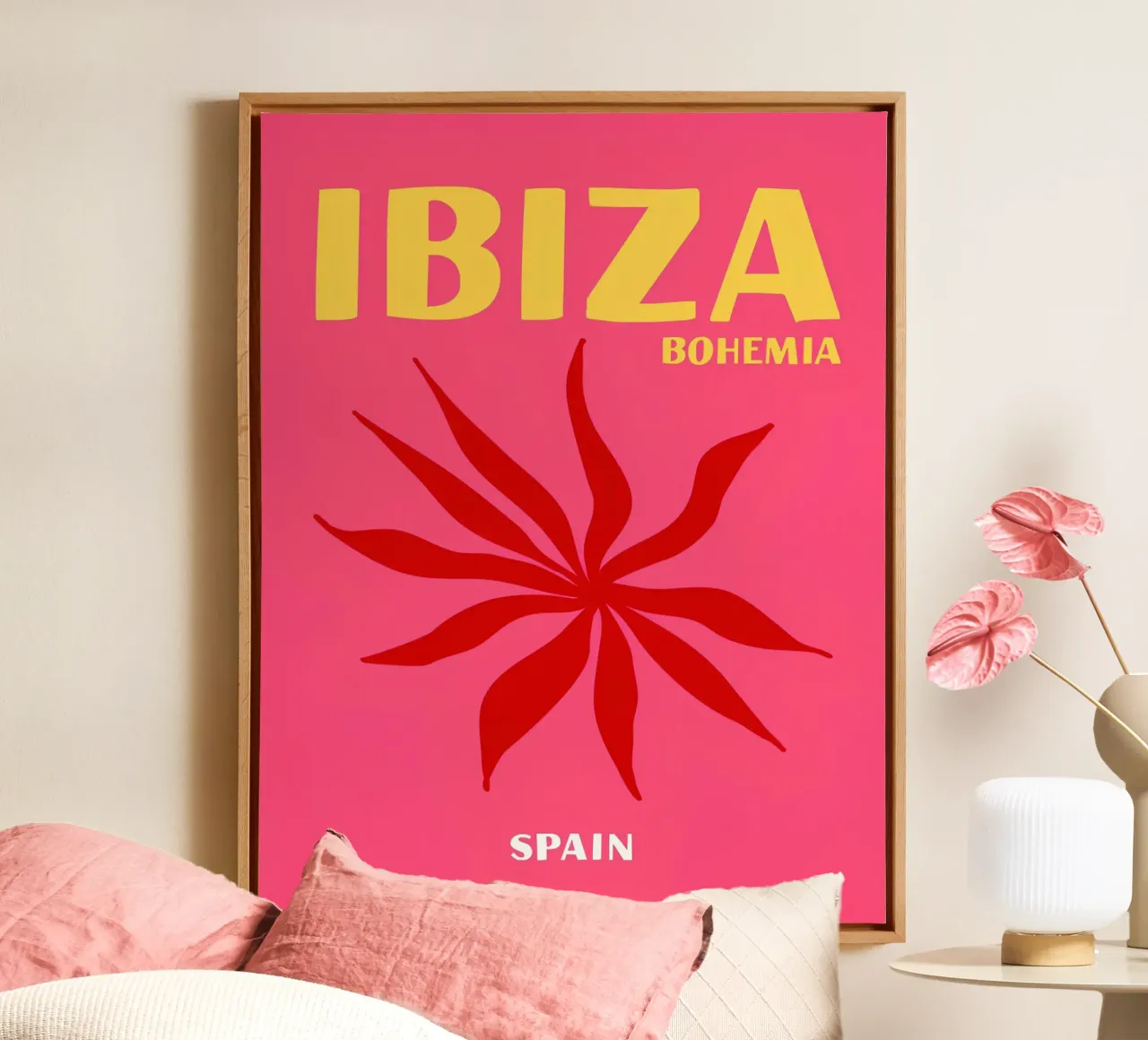 Ibiza Bohemia: Retro Travel, Abstract Starburst Pop Art canvas with Floater frame by NorwesClub