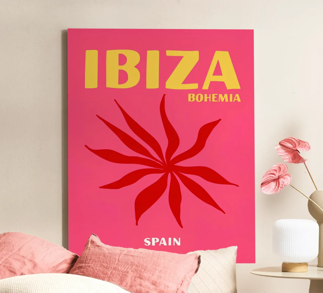Ibiza Bohemia: Retro Travel, Abstract Starburst Pop Art canvas with Floater frame by NorwesClub