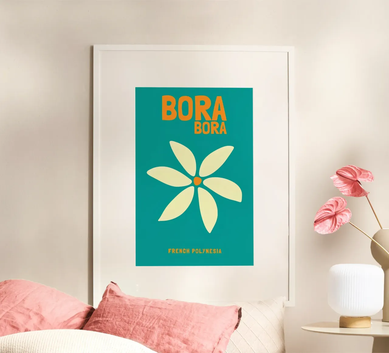 Bora Bora Bliss: Fiore retrò, arte di viaggio in Polinesia Francese poster da NorwesClub