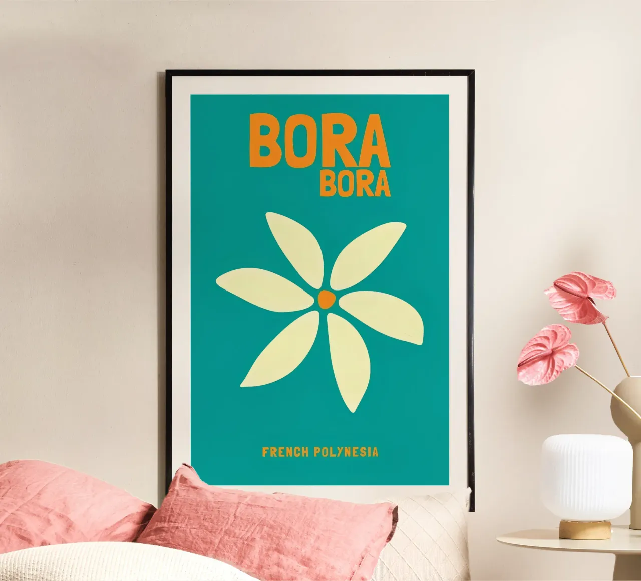 Bora Bora Bliss: Fiore retrò, arte di viaggio in Polinesia Francese poster da NorwesClub