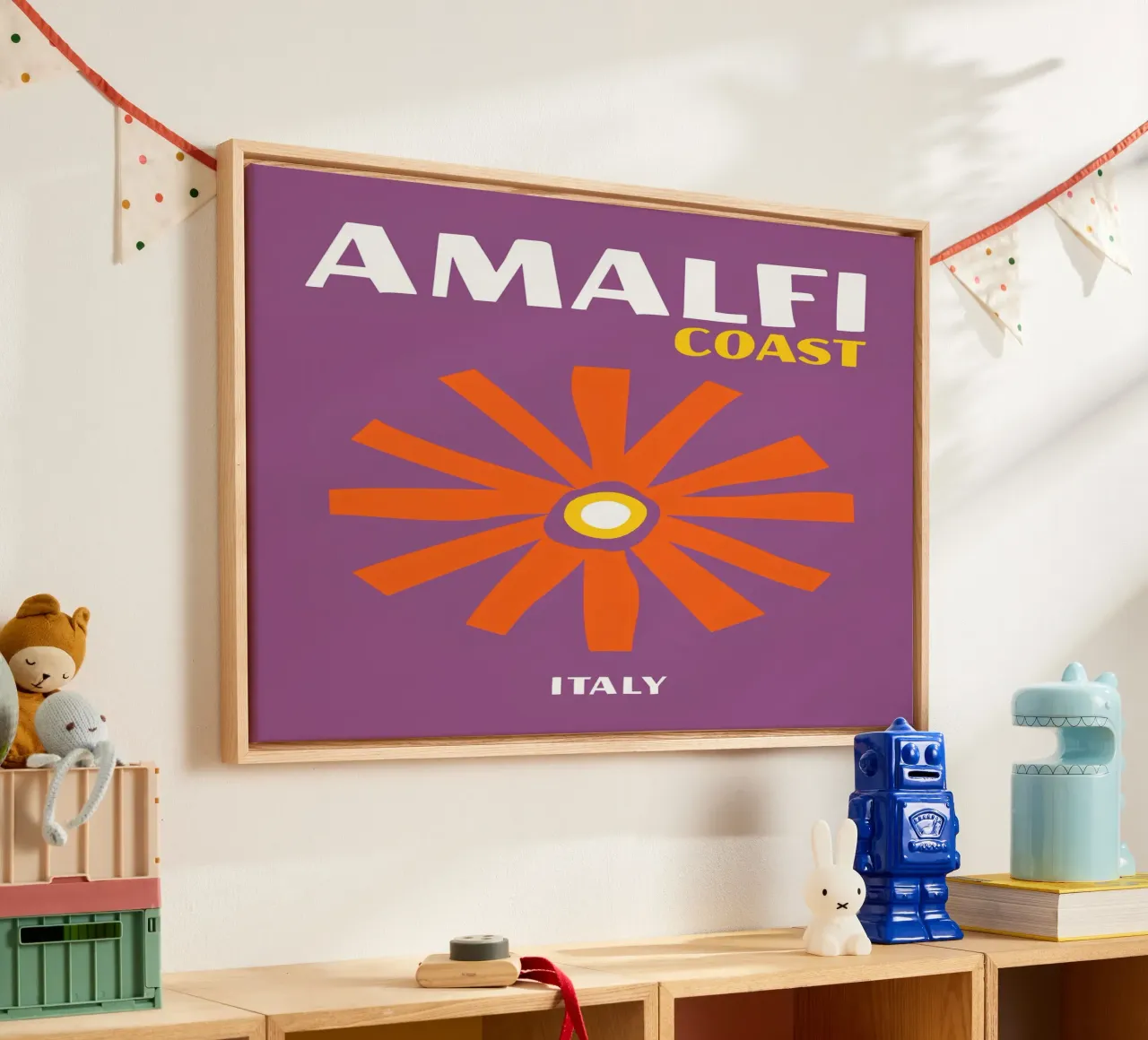 Amalfikust: Retro bloemen, reizen door Italië & pop-art canvas met Baklijst van NorwesClub