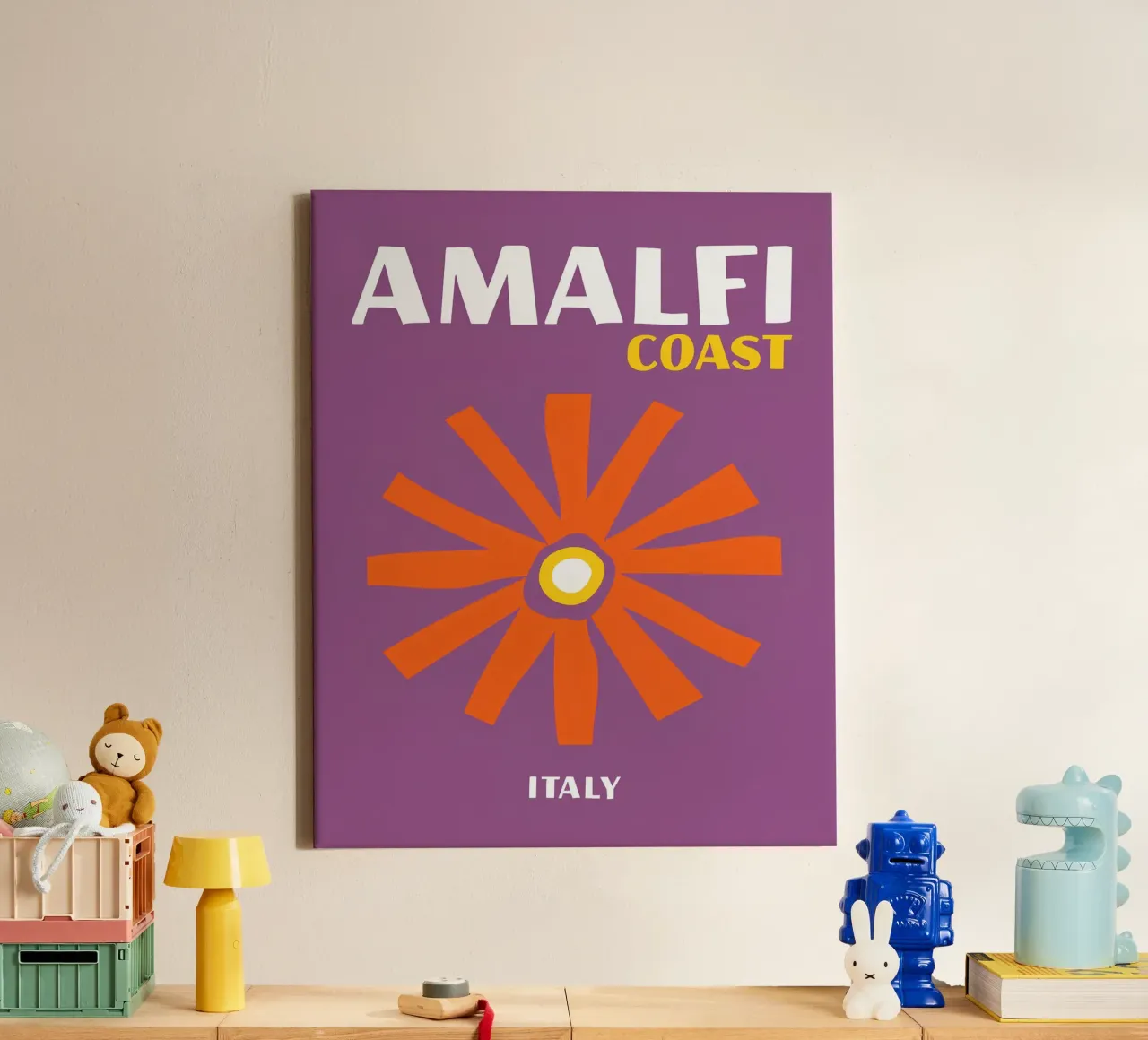Amalfikust: Retro bloemen, reizen door Italië & pop-art canvas met Baklijst van NorwesClub