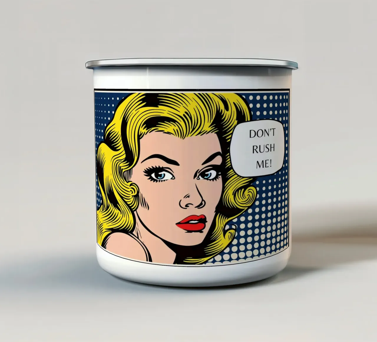 Retro Pop: "Non abbiate fretta di me! Stampa a fumetti tazza in smalto da NorwesClub