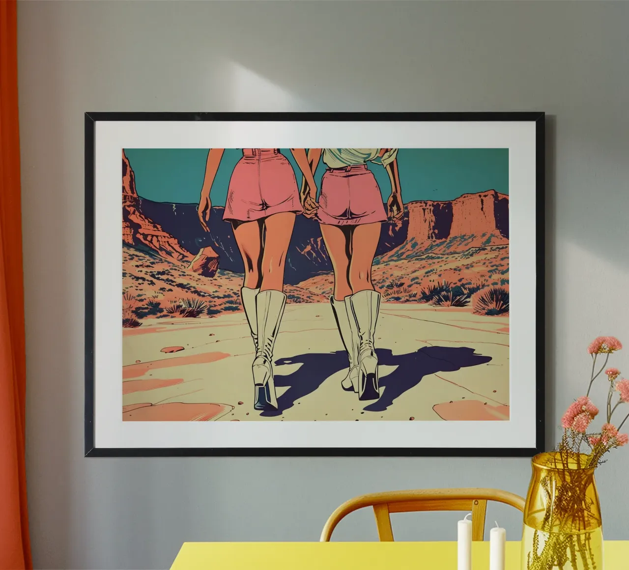 Woestijndromers: Retro Pop Art, Roze rokjes & laarzen Print poster van NorwesClub