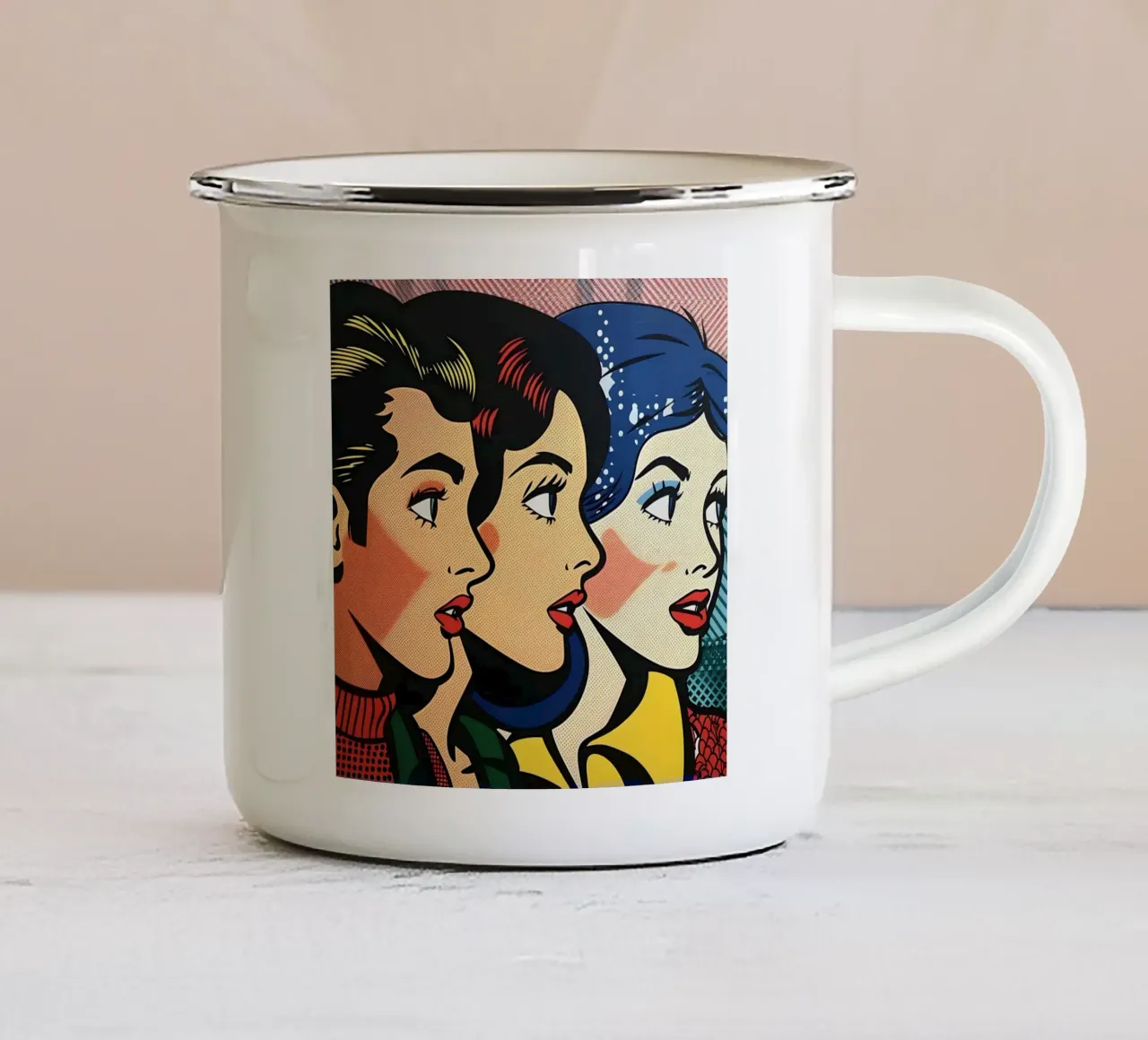 Trio Lichtenstein: Volti della Pop Art, stampa retrò a fumetti tazza in smalto da NorwesClub