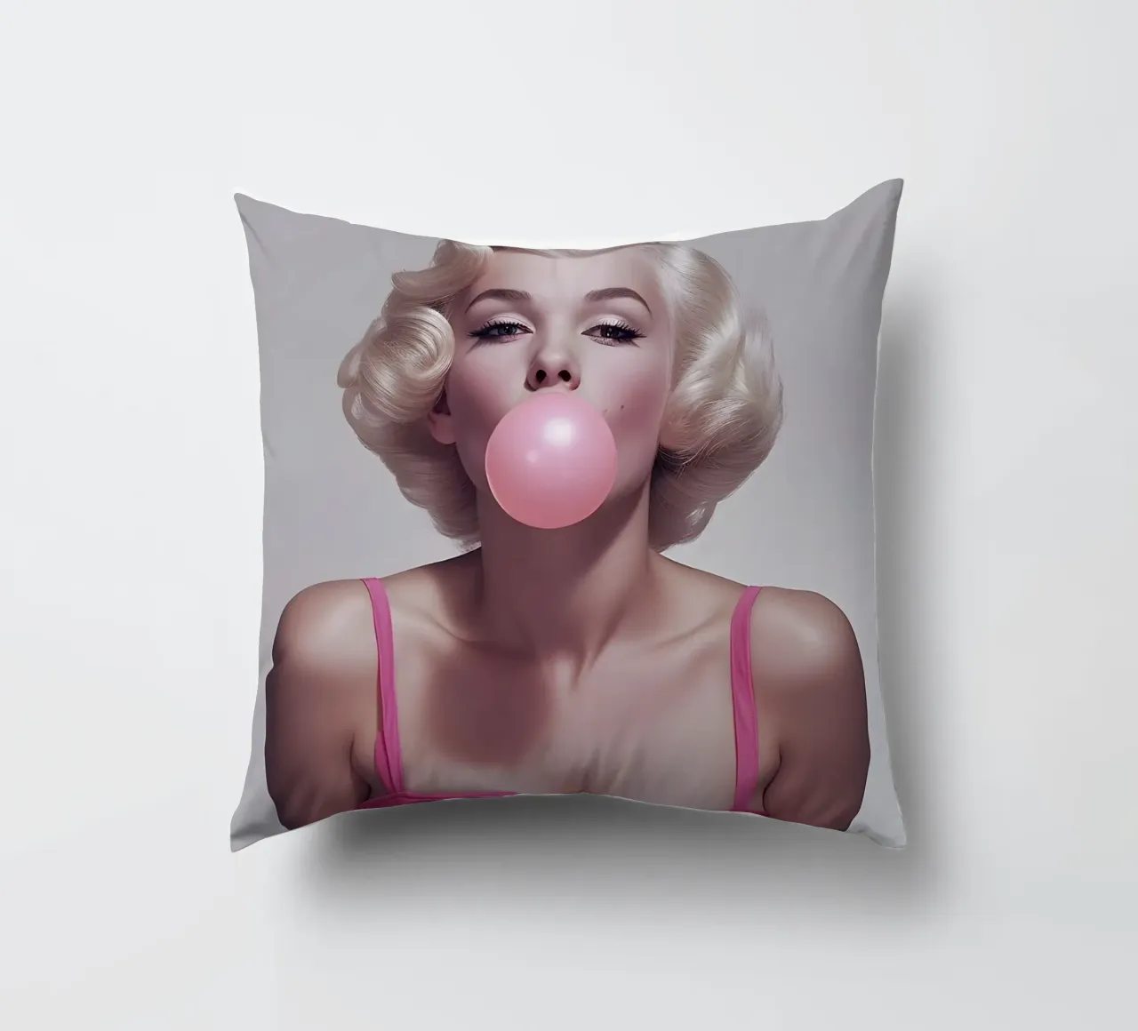 Marilyn Pop: Bubblegum Glamour, Iconisch Portret Kunstdruk kussen van NorwesClub