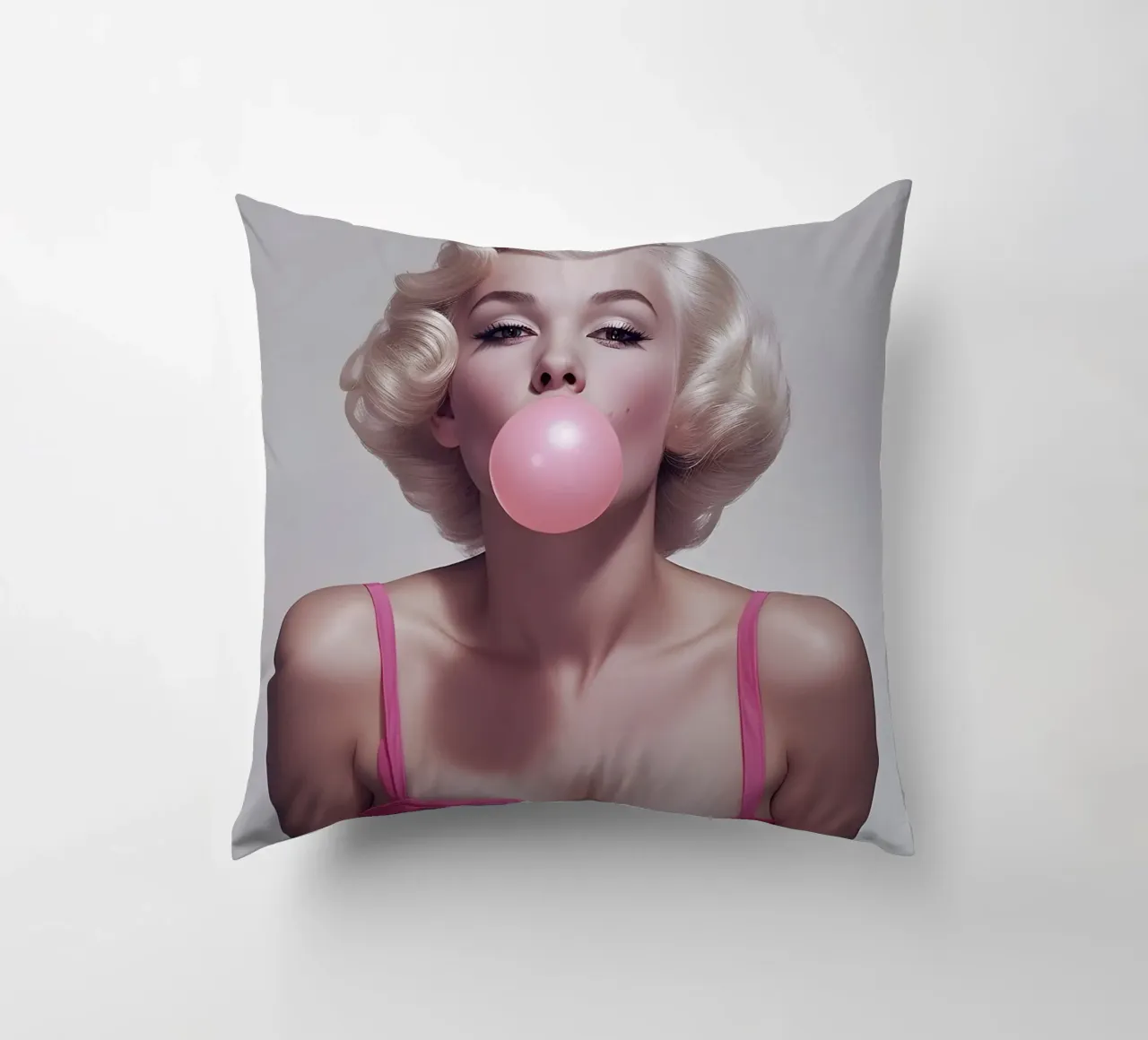 Marilyn Pop: Bubblegum Glamour, Iconisch Portret Kunstdruk kussen van NorwesClub