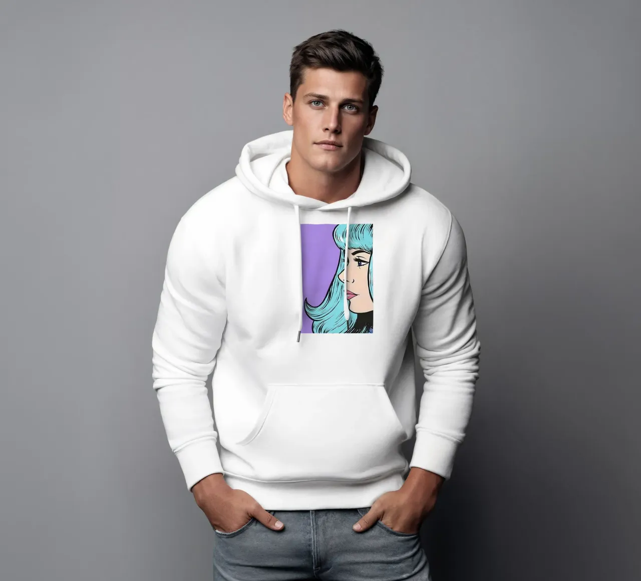 Blauw haar Pop: Retro vrouw, stripportretkunst hoodie van NorwesClub