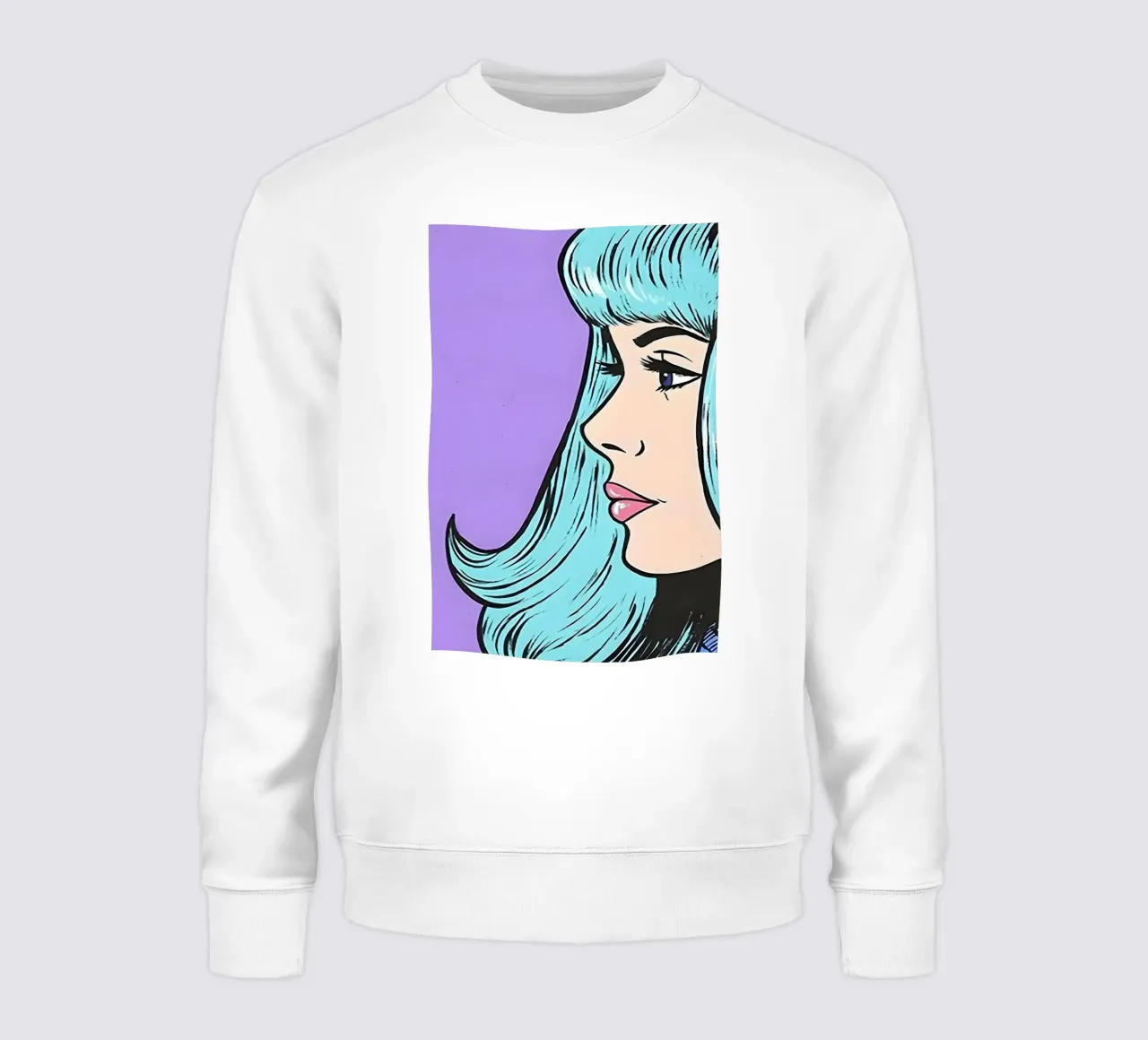 Blauw haar Pop: Retro vrouw, stripportretkunst sweatshirt van NorwesClub