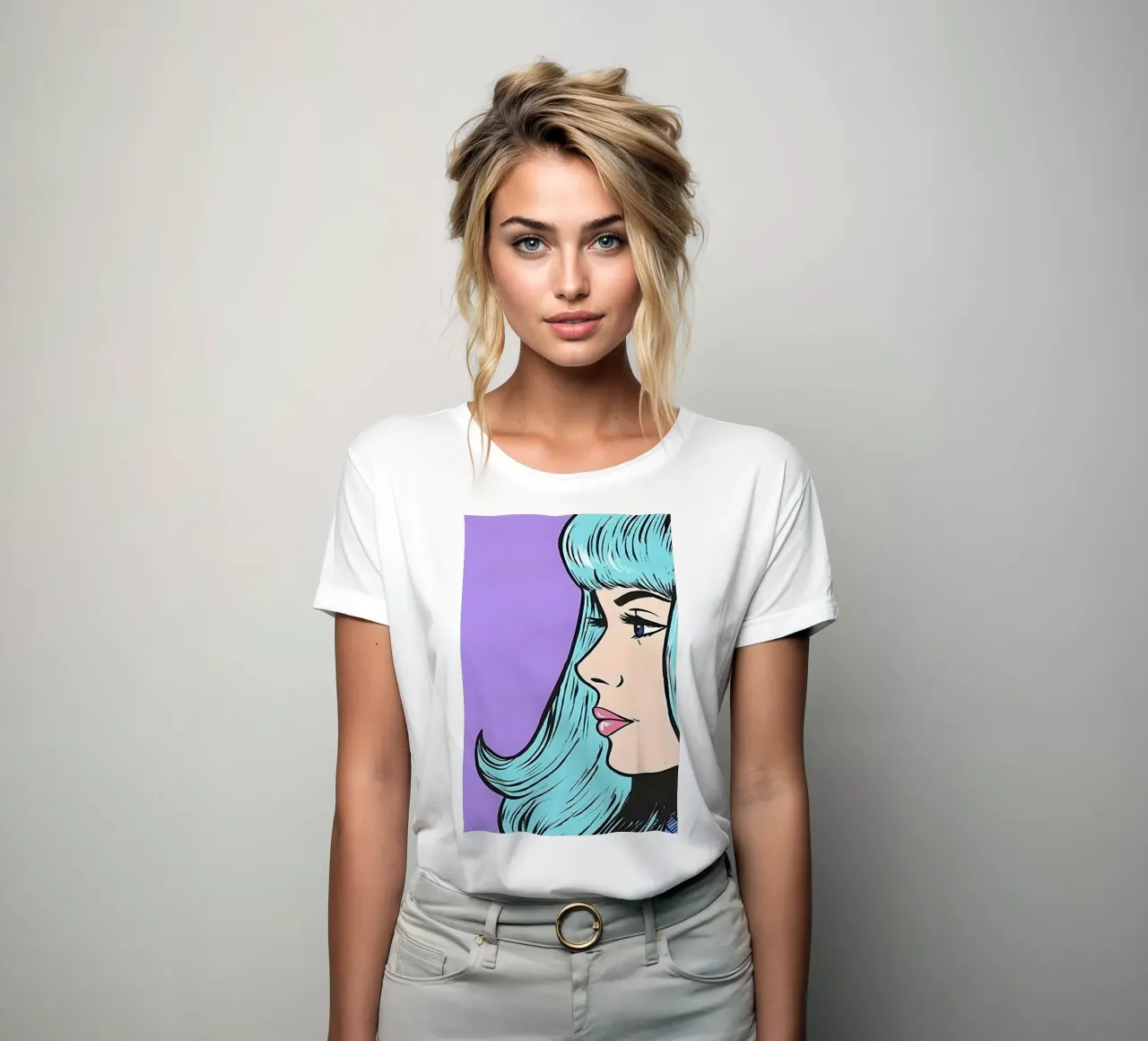 Capelli blu Pop: Donna retrò, ritratto a fumetti t-shirt da donna da NorwesClub