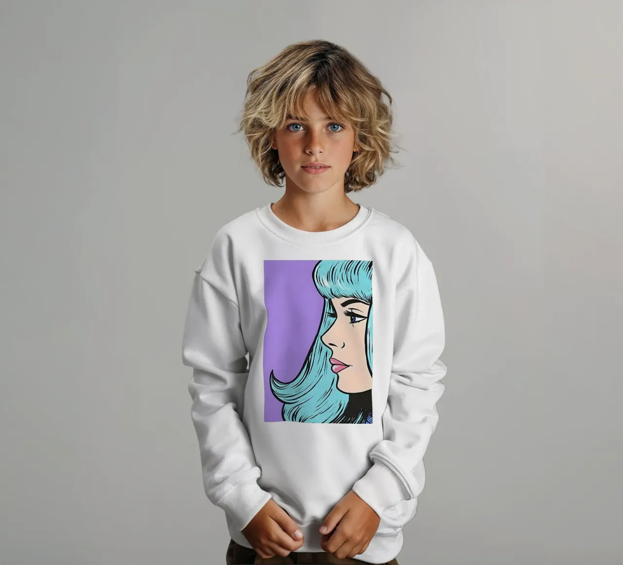 Capelli blu Pop: Donna retrò, ritratto a fumetti felpa bambino da NorwesClub
