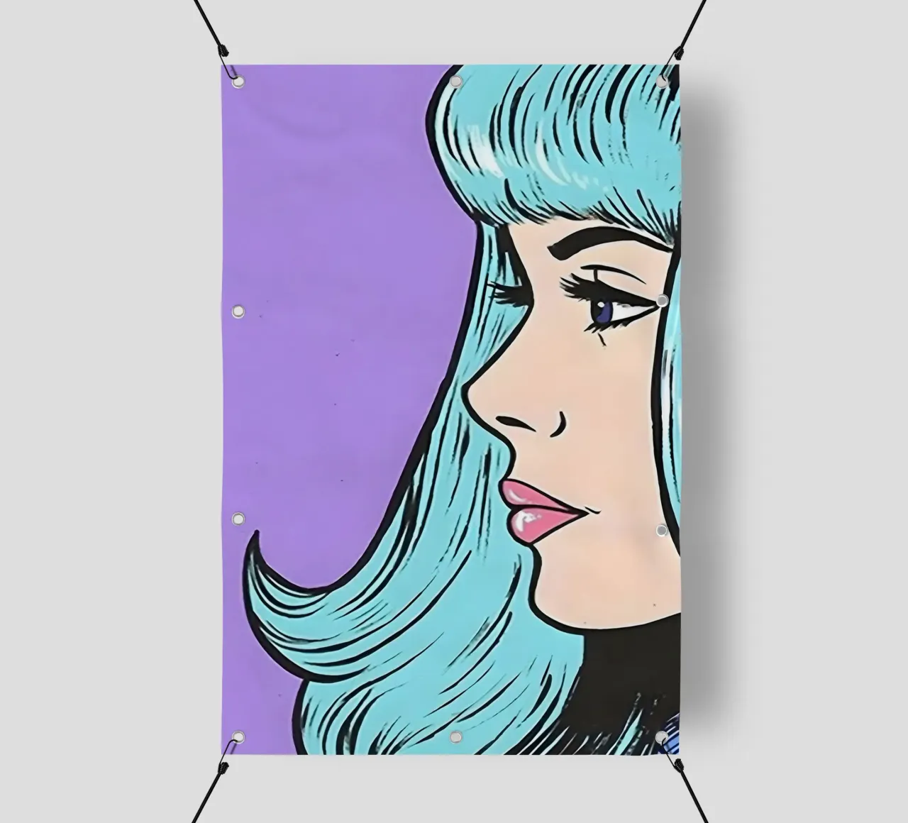 Capelli blu Pop: Donna retrò, ritratto a fumetti telo in pvc da NorwesClub