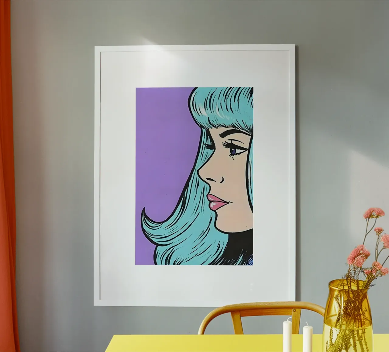 Capelli blu Pop: Donna retrò, ritratto a fumetti carta hahnemühle da NorwesClub