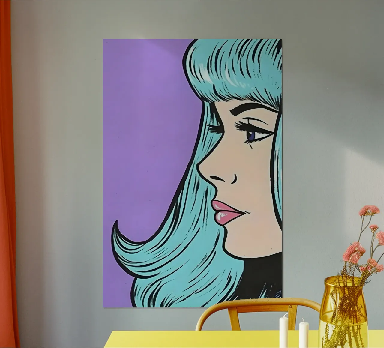 Capelli blu Pop: Donna retrò, ritratto a fumetti carta hahnemühle da NorwesClub