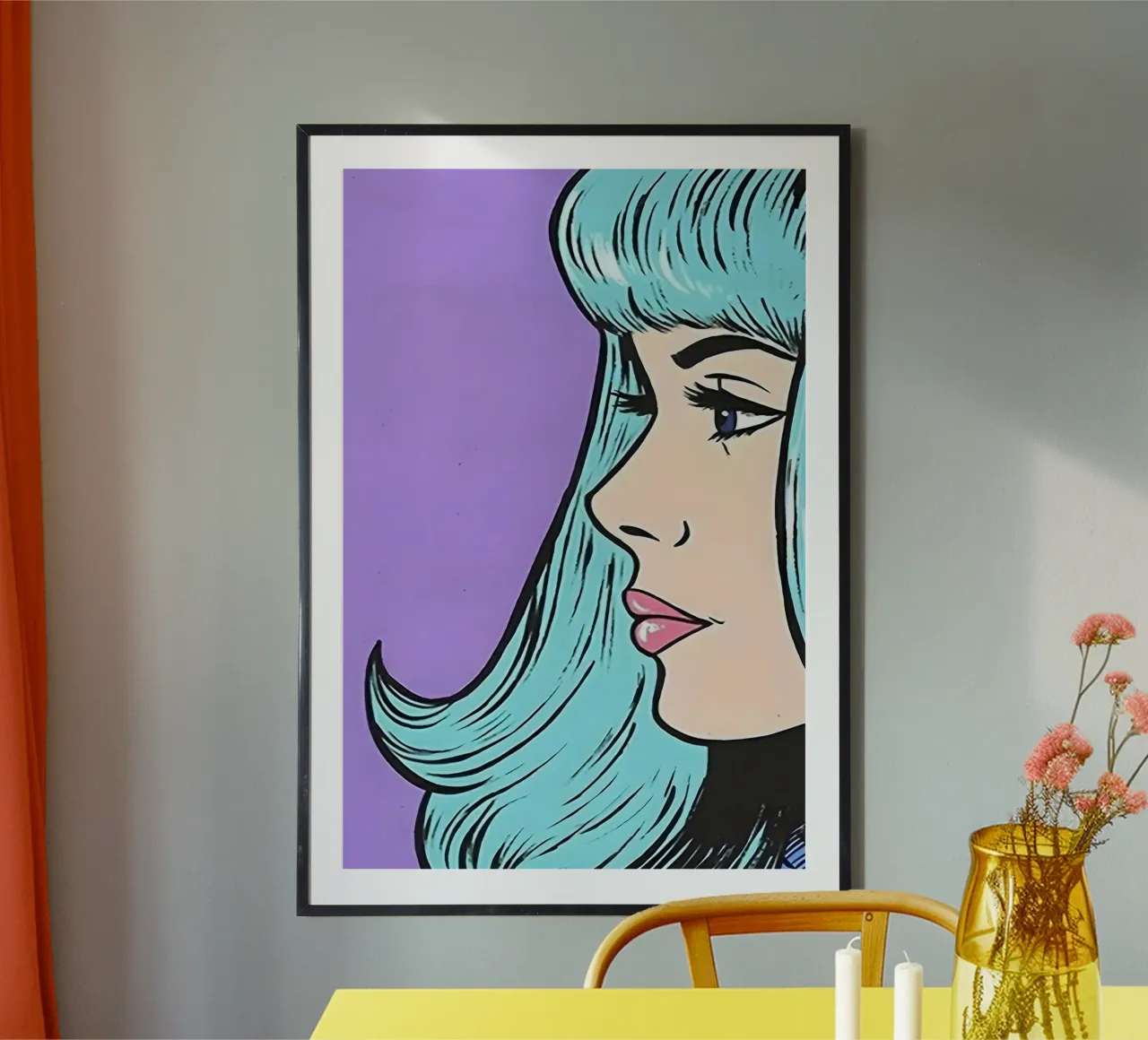 Capelli blu Pop: Donna retrò, ritratto a fumetti carta hahnemühle da NorwesClub