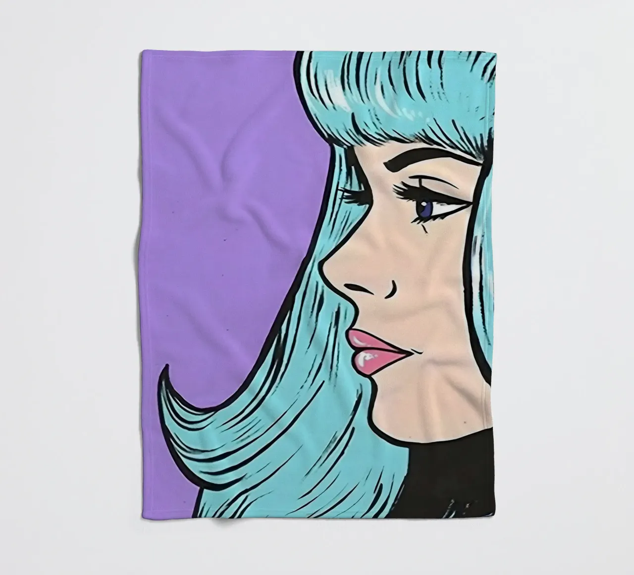 Blue Hair Pop: Retro Woman, Comic Book Portrait Art fleece blanket by NorwesClub