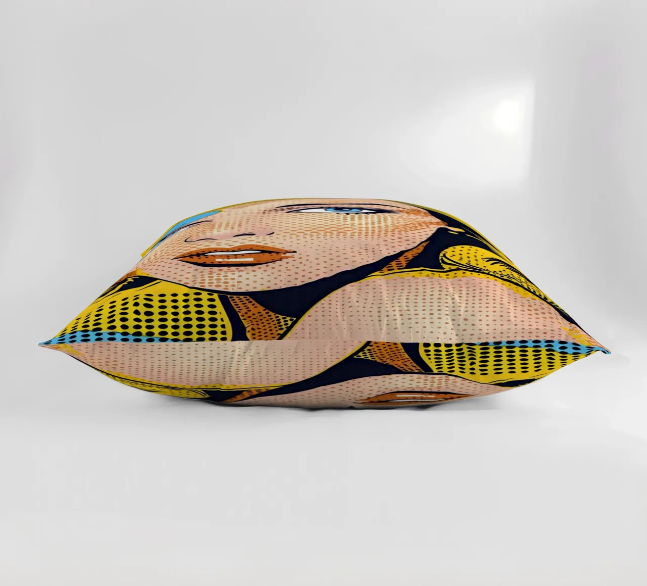 Lichtenstein Pop: "Don't Rush Me" Comic Art, Yellow & Blue decorative cushion by NorwesClub