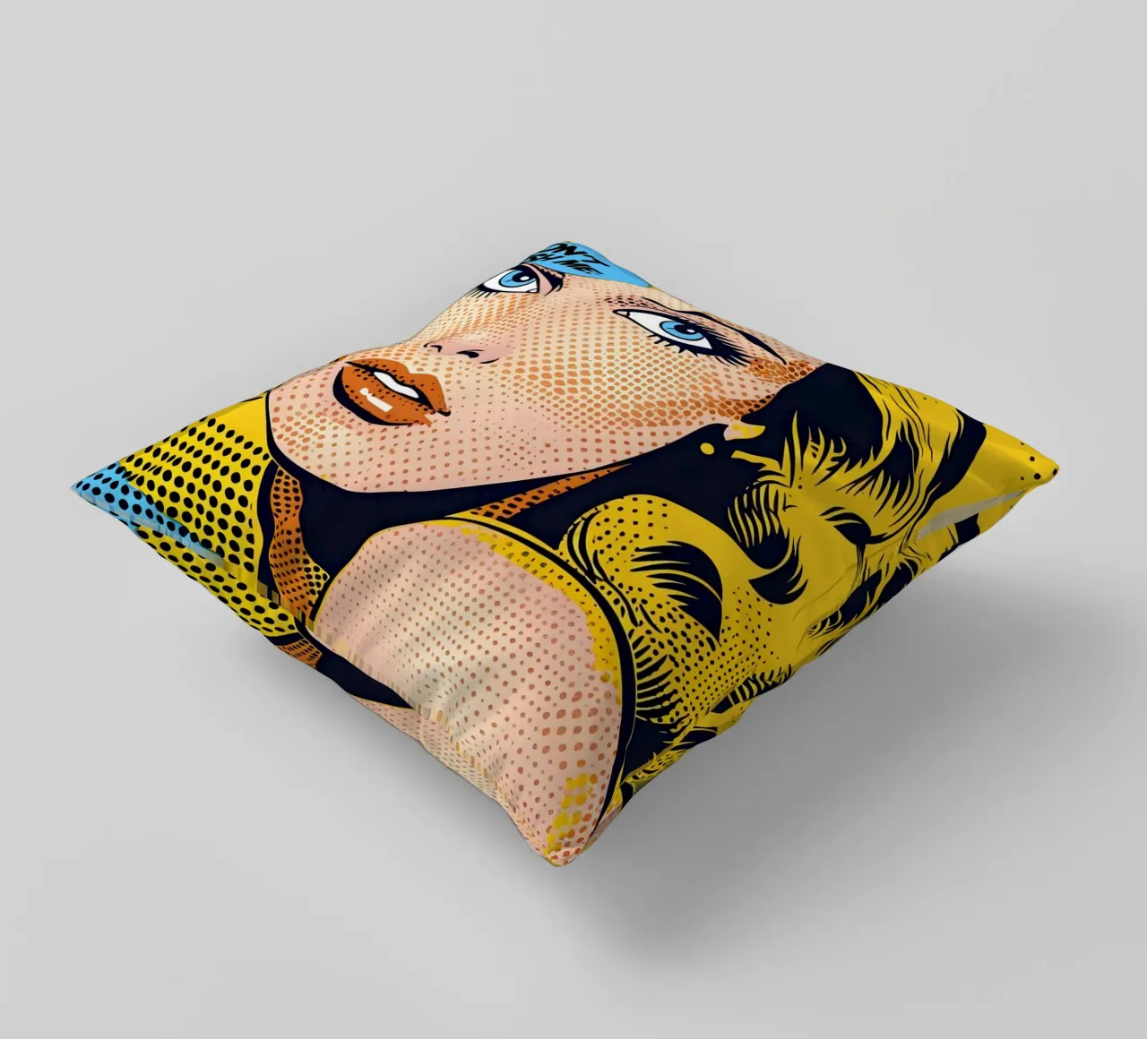 Lichtenstein Pop: "Don't Rush Me" Comic Art, Yellow & Blue decorative cushion by NorwesClub