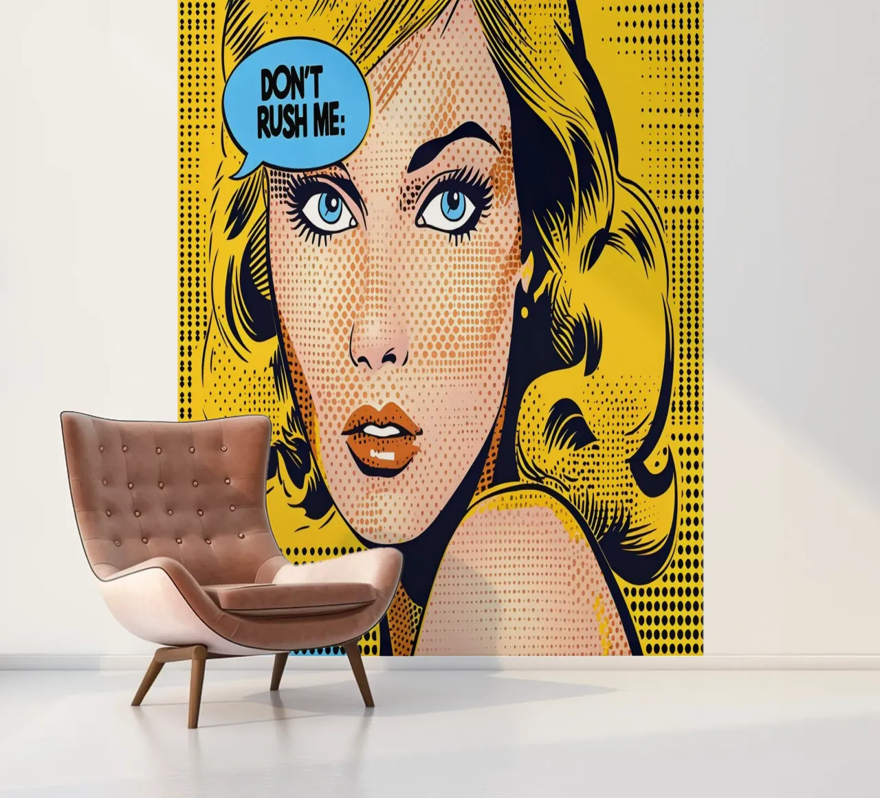 Lichtenstein Pop: "Don't Rush Me" Comic Art, Yellow & Blue photo wallpaper by NorwesClub