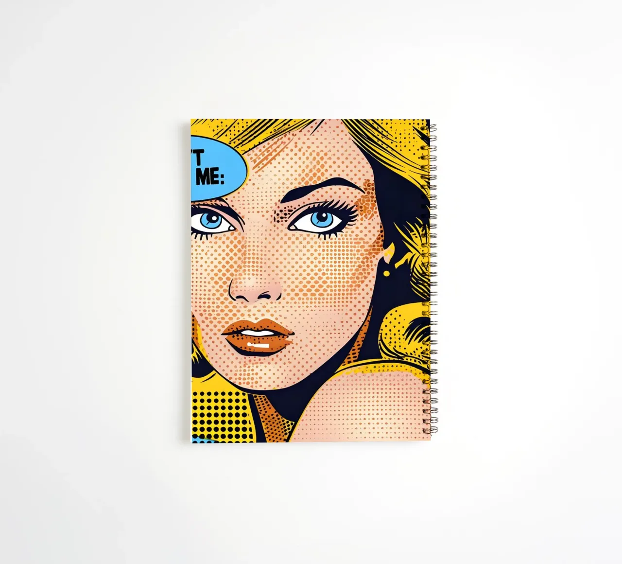 Lichtenstein Pop: "Don't Rush Me" Comic Art, Yellow & Blue spiral notebook by NorwesClub