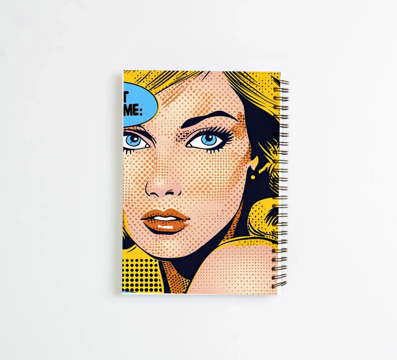 Lichtenstein Pop: "Don't Rush Me" Comic Art, Yellow & Blue spiral notebook by NorwesClub