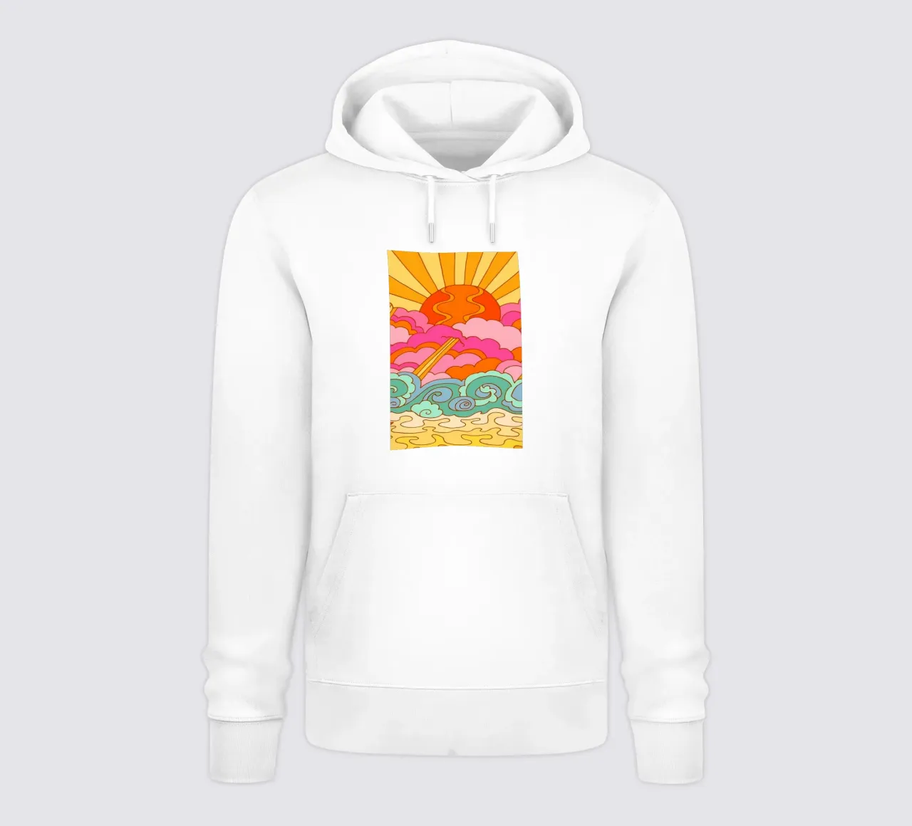 Groovy Sunset: Psychedelic Landscape, Retro 70s Art Print sudadera con capucha de NorwesClub
