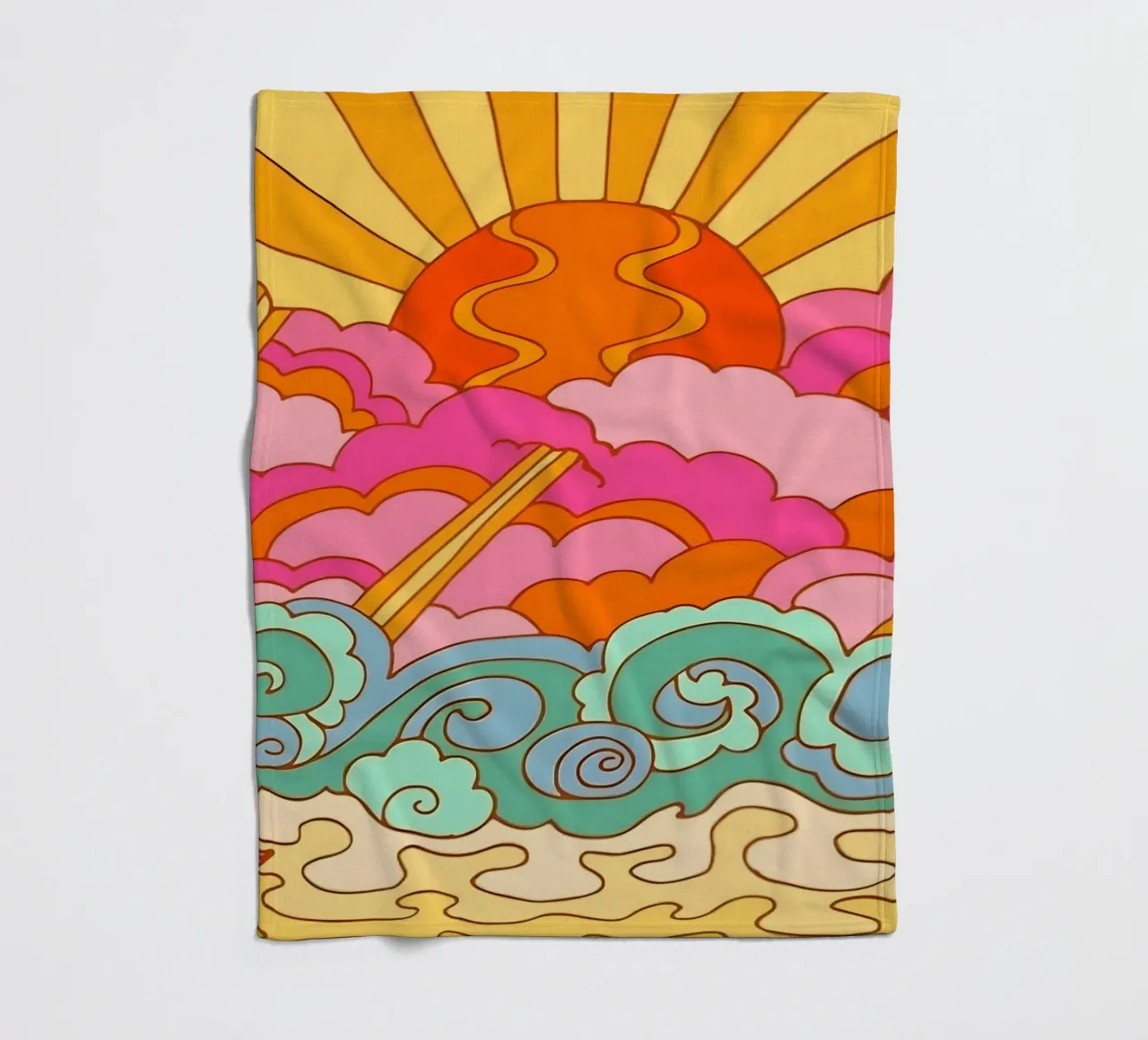 Groovy Zonsondergang: Psychedelisch landschap, Retro 70s Art Print fleecedeken van NorwesClub