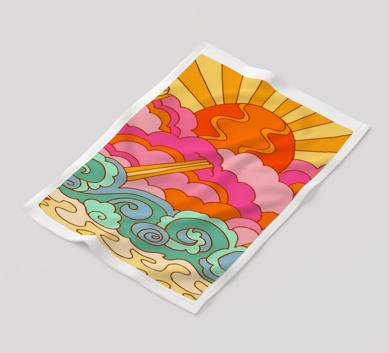 Groovy Zonsondergang: Psychedelisch landschap, Retro 70s Art Print fleecedeken van NorwesClub