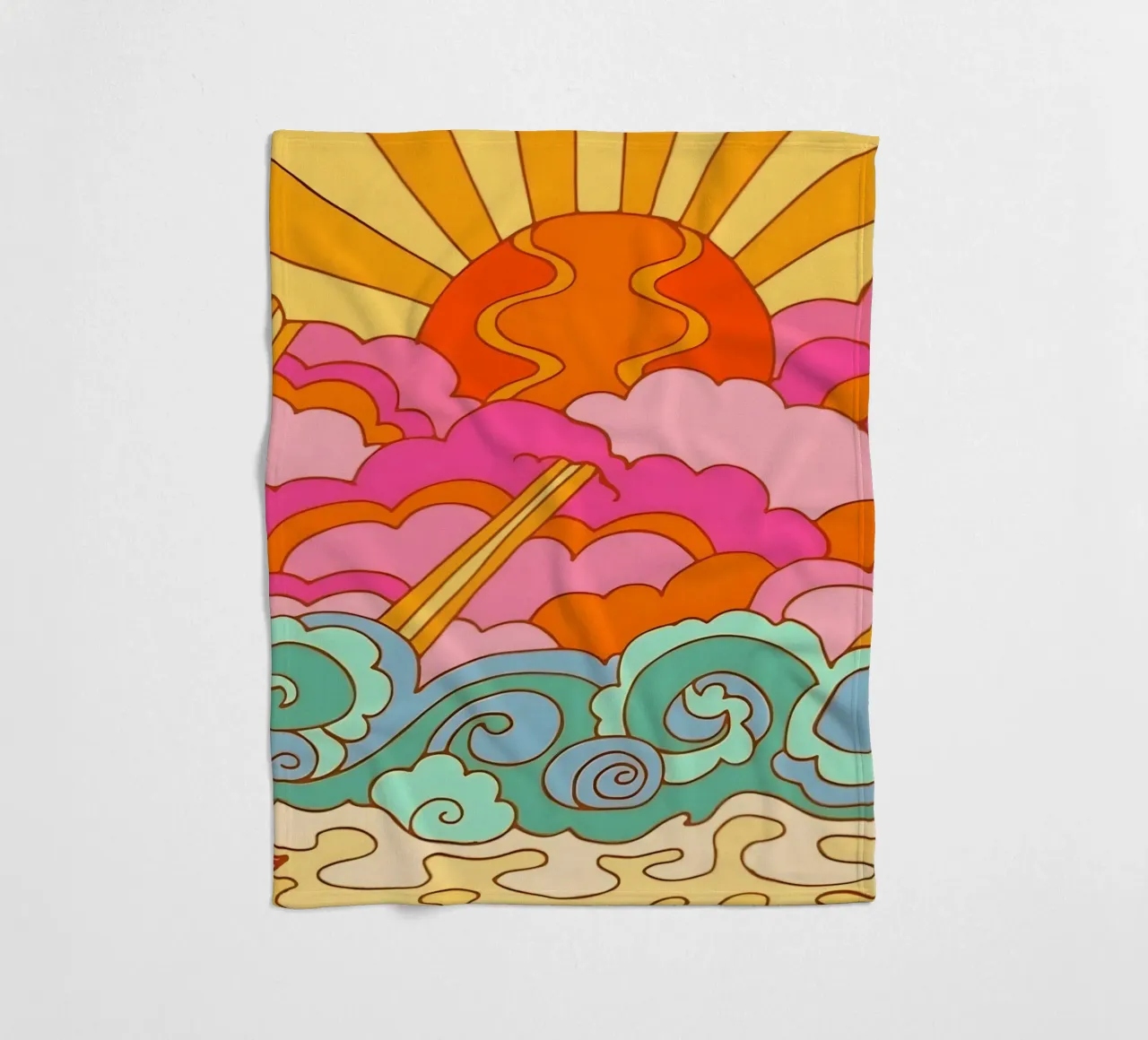 Groovy Zonsondergang: Psychedelisch landschap, Retro 70s Art Print fleecedeken van NorwesClub