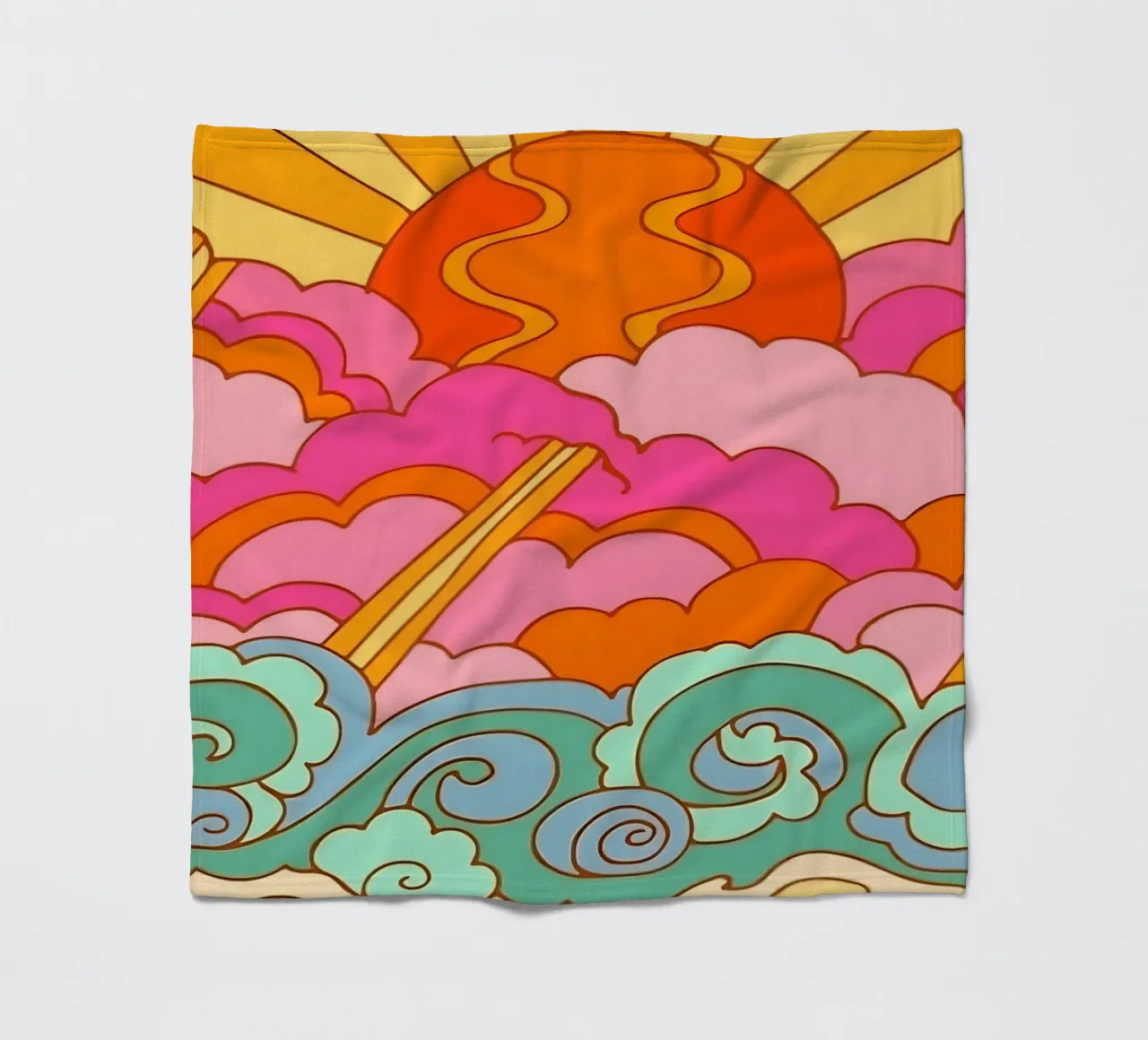 Groovy Zonsondergang: Psychedelisch landschap, Retro 70s Art Print fleecedeken van NorwesClub