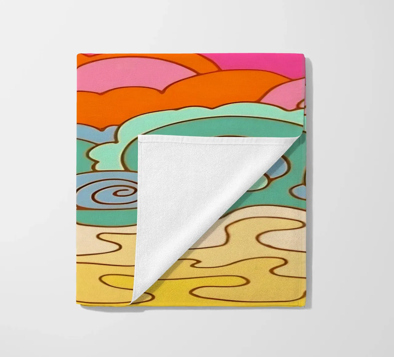 Groovy Zonsondergang: Psychedelisch landschap, Retro 70s Art Print strandhanddoek van NorwesClub
