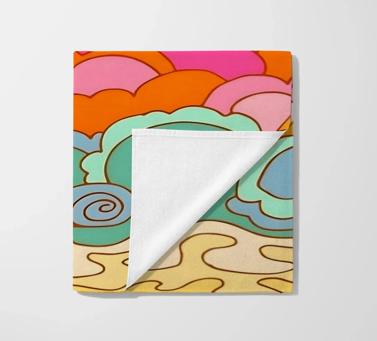 Groovy Zonsondergang: Psychedelisch landschap, Retro 70s Art Print strandhanddoek van NorwesClub