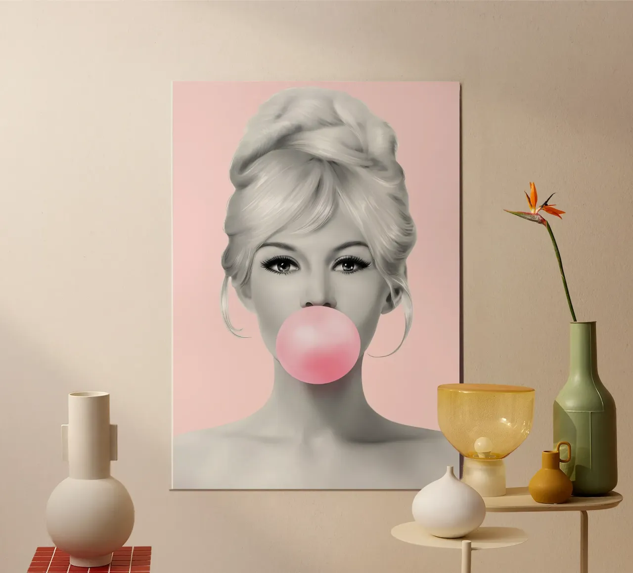 Bolla Bardot: Icona della Pop Art, bionda glamour e rosa retrò carta hahnemühle da NorwesClub