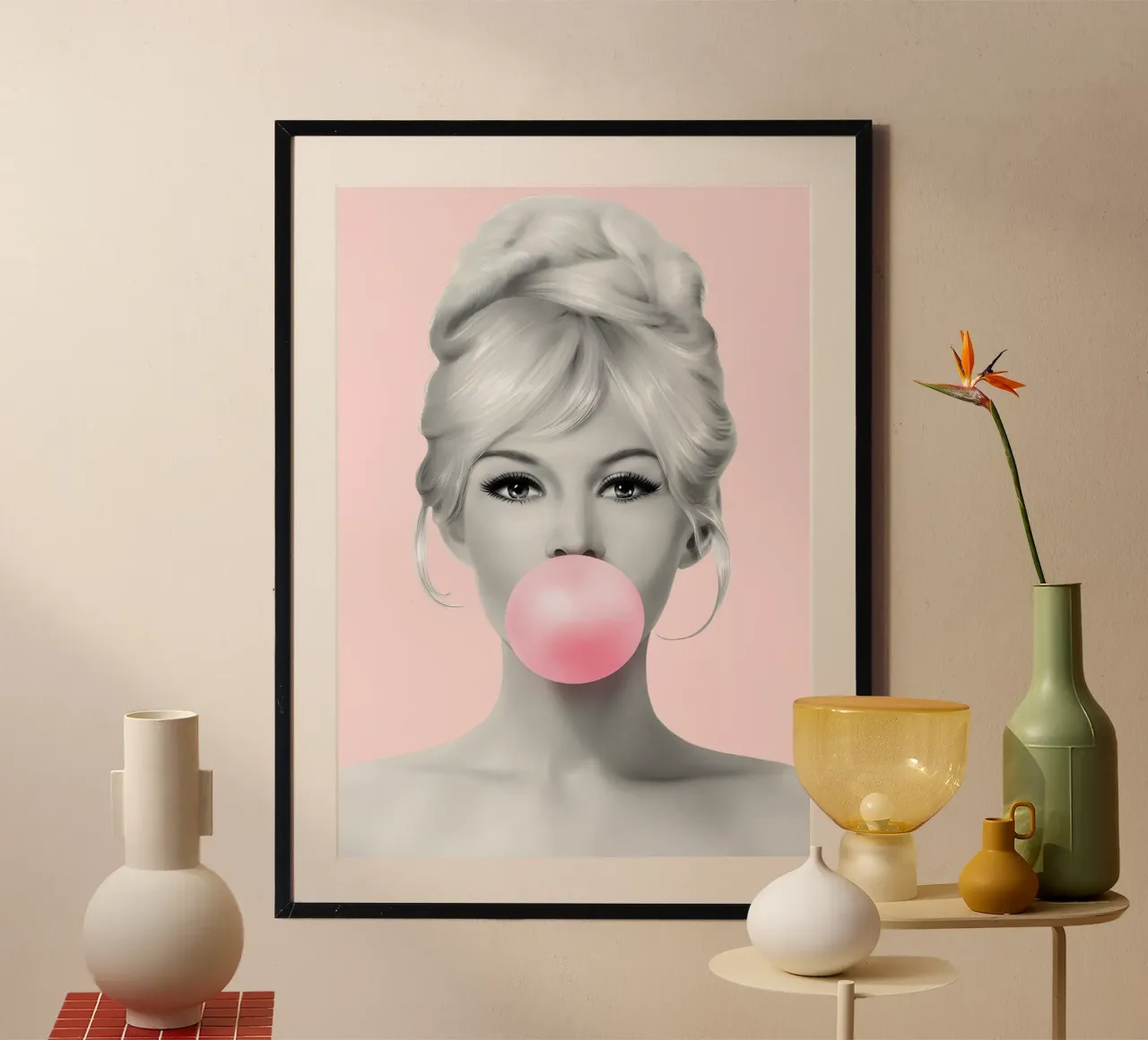 Bolla Bardot: Icona della Pop Art, bionda glamour e rosa retrò carta hahnemühle da NorwesClub