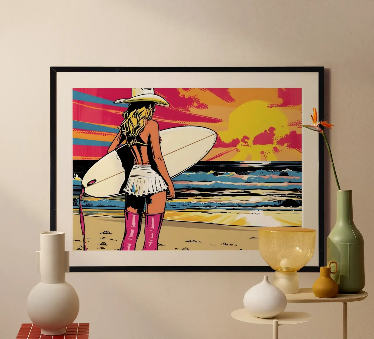 Surfer Chic: Retro Pop Art, Hawaii Sunset Beach Print poster by NorwesClub