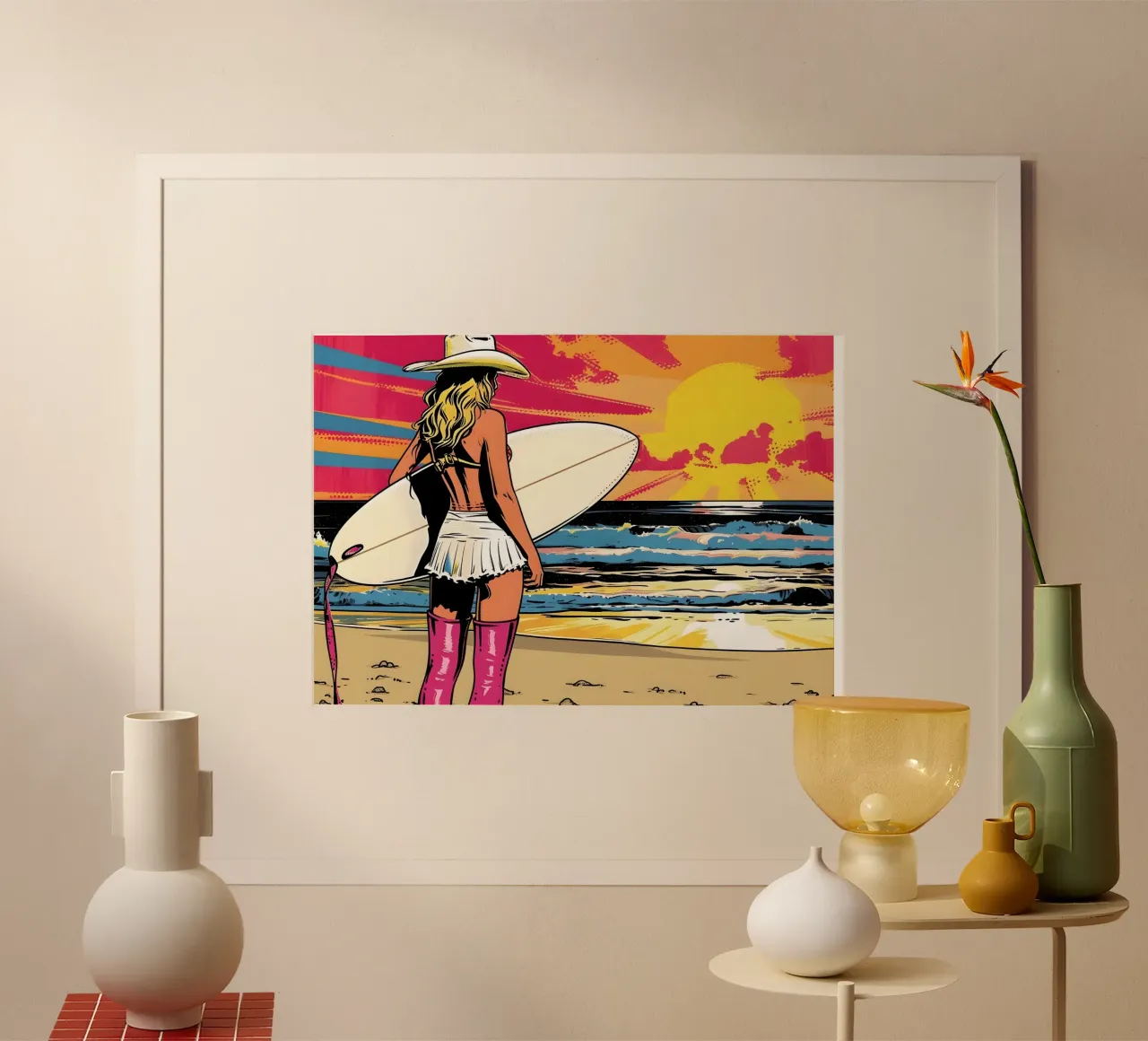 Surfer Chic: Retro Pop Art, Hawaii Sunset Beach Print poster by NorwesClub