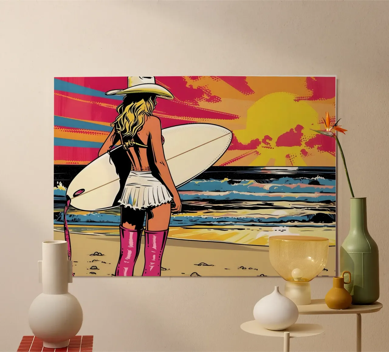 Surfer Chic: Retro Pop Art, Hawaii Sunset Beach Print poster by NorwesClub