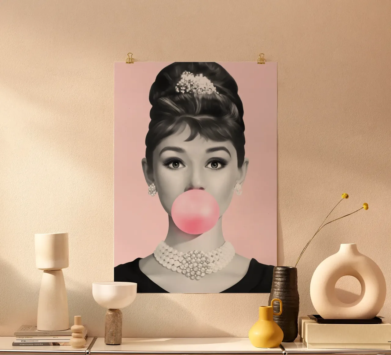 Audrey Pop: il glamour delle gomme da masticare, il ritratto iconico e lo stile retrò poster con telaio in plastica da NorwesClub