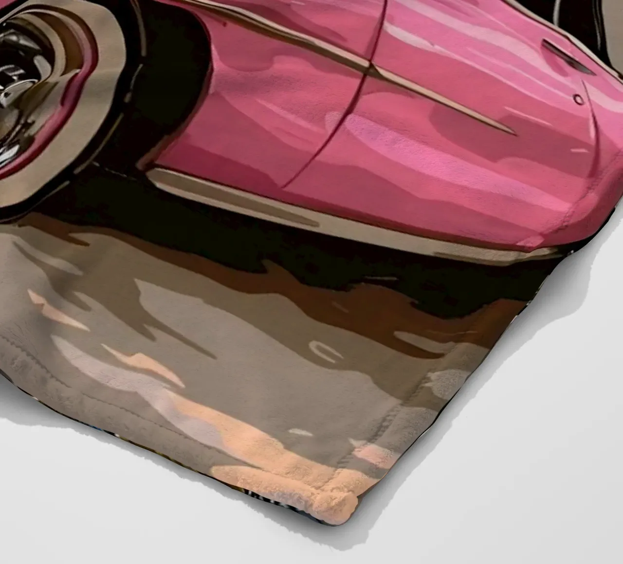 Cuban Dream: Retro Pink Car, Beach & Palm Trees Art Print fleece blanket by NorwesClub