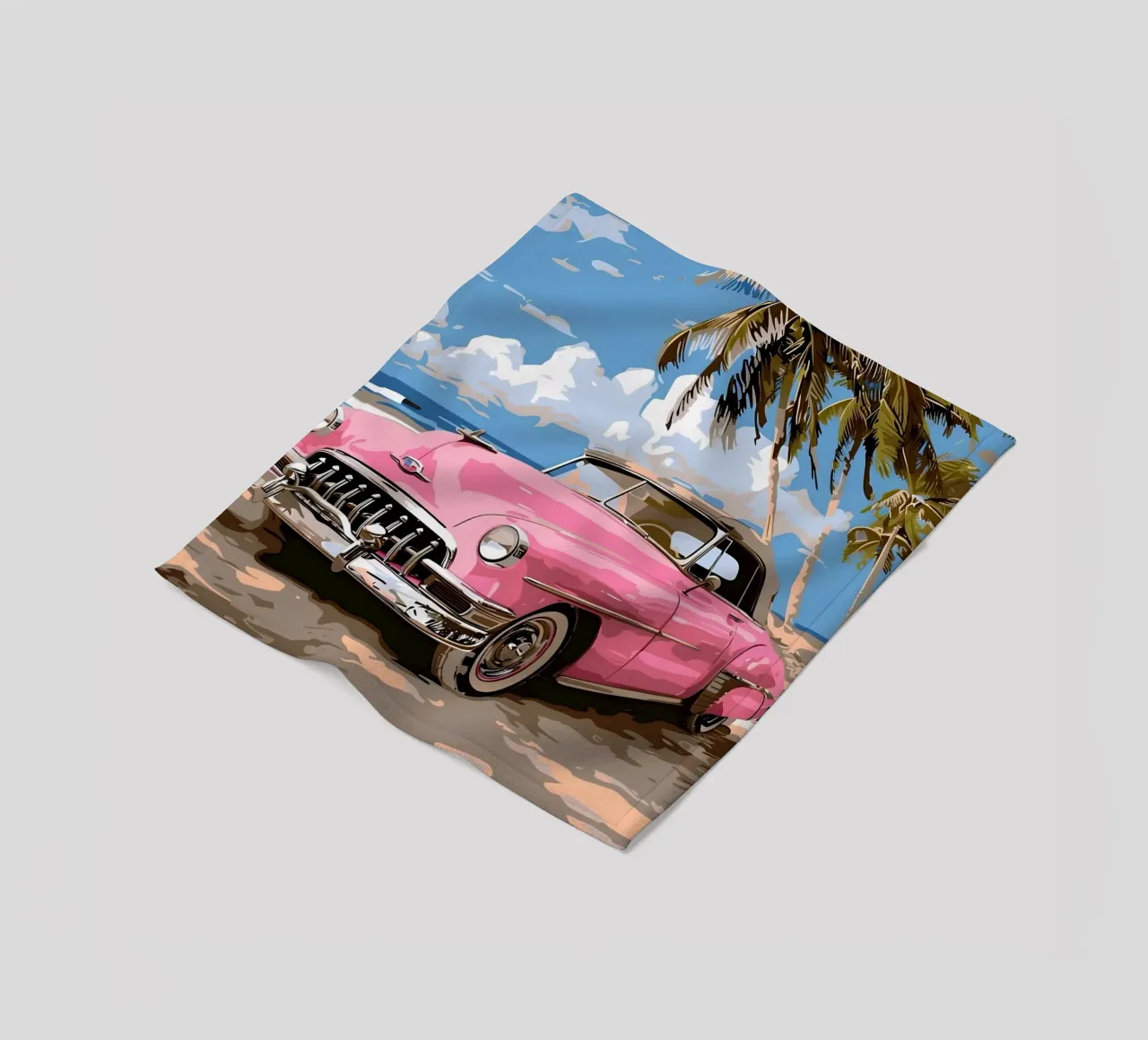 Cuban Dream: Retro Pink Car, Beach & Palm Trees Art Print fleece blanket by NorwesClub