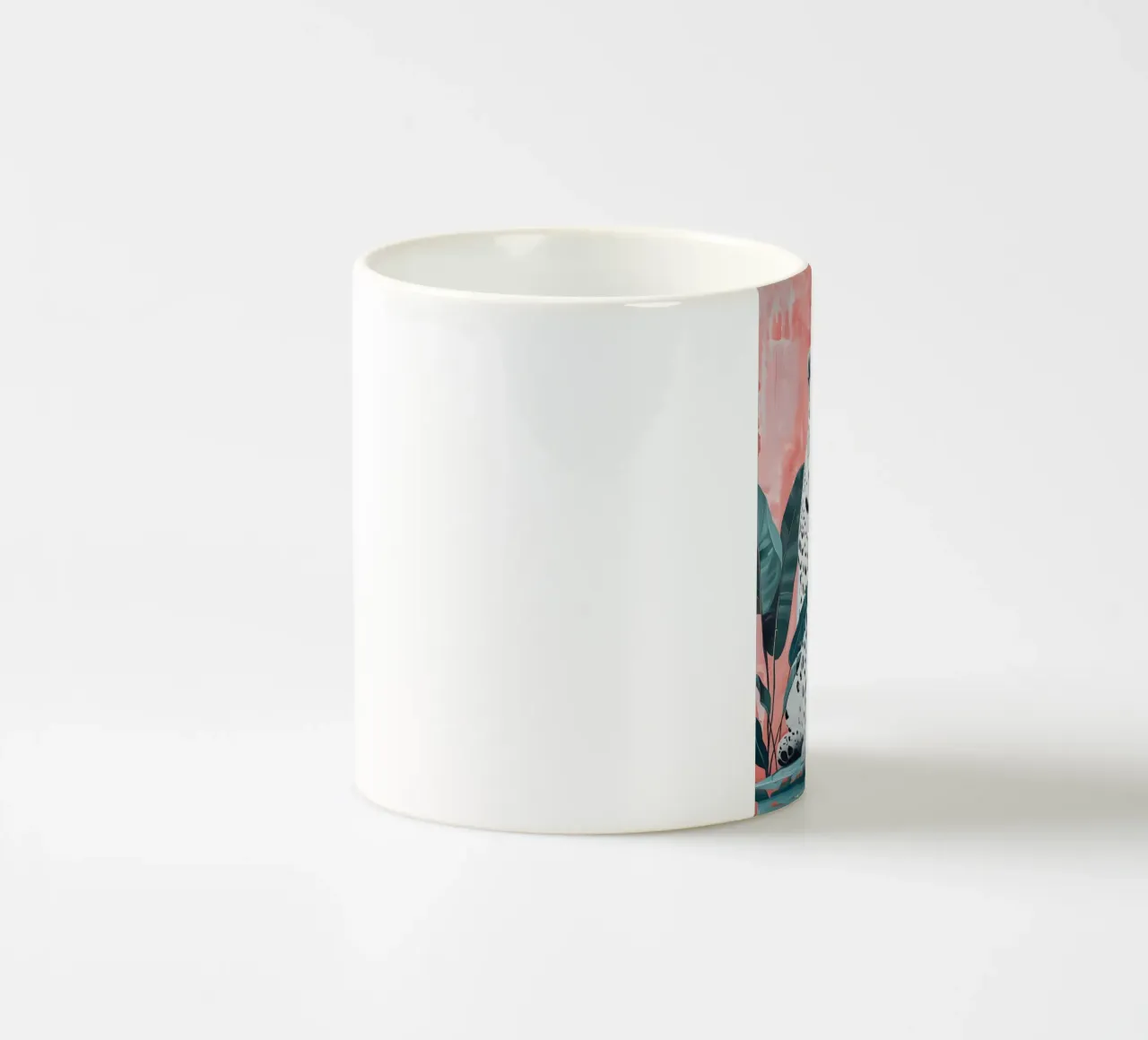 Leopardo bianco: Jungle Chic, stampa pop art rosa e verde acqua tazza in ceramica da NorwesClub
