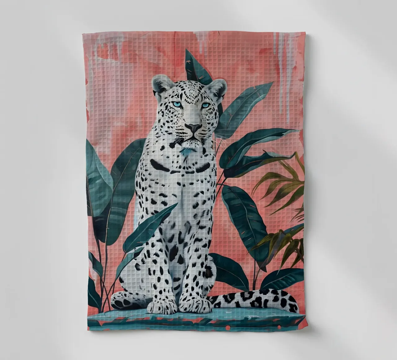 Léopard blanc : Jungle Chic, Impression Pop Art rose et sarcelle torchon de NorwesClub