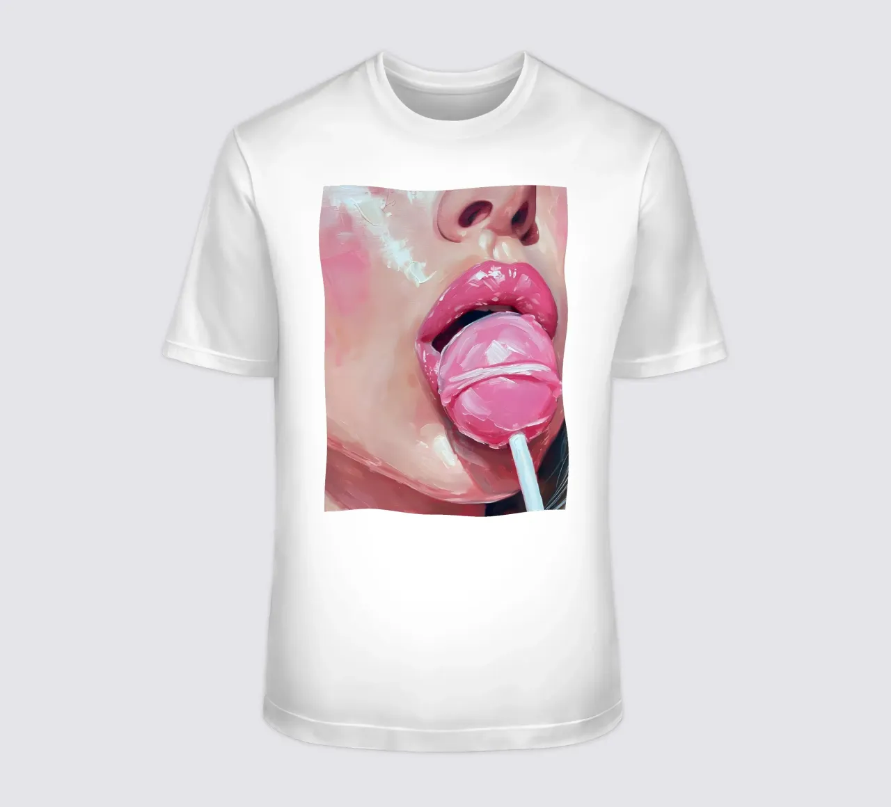 Bacio zuccheroso: labbra pop art, pittura lecca-lecca rosa vibrante t-shirt da NorwesClub