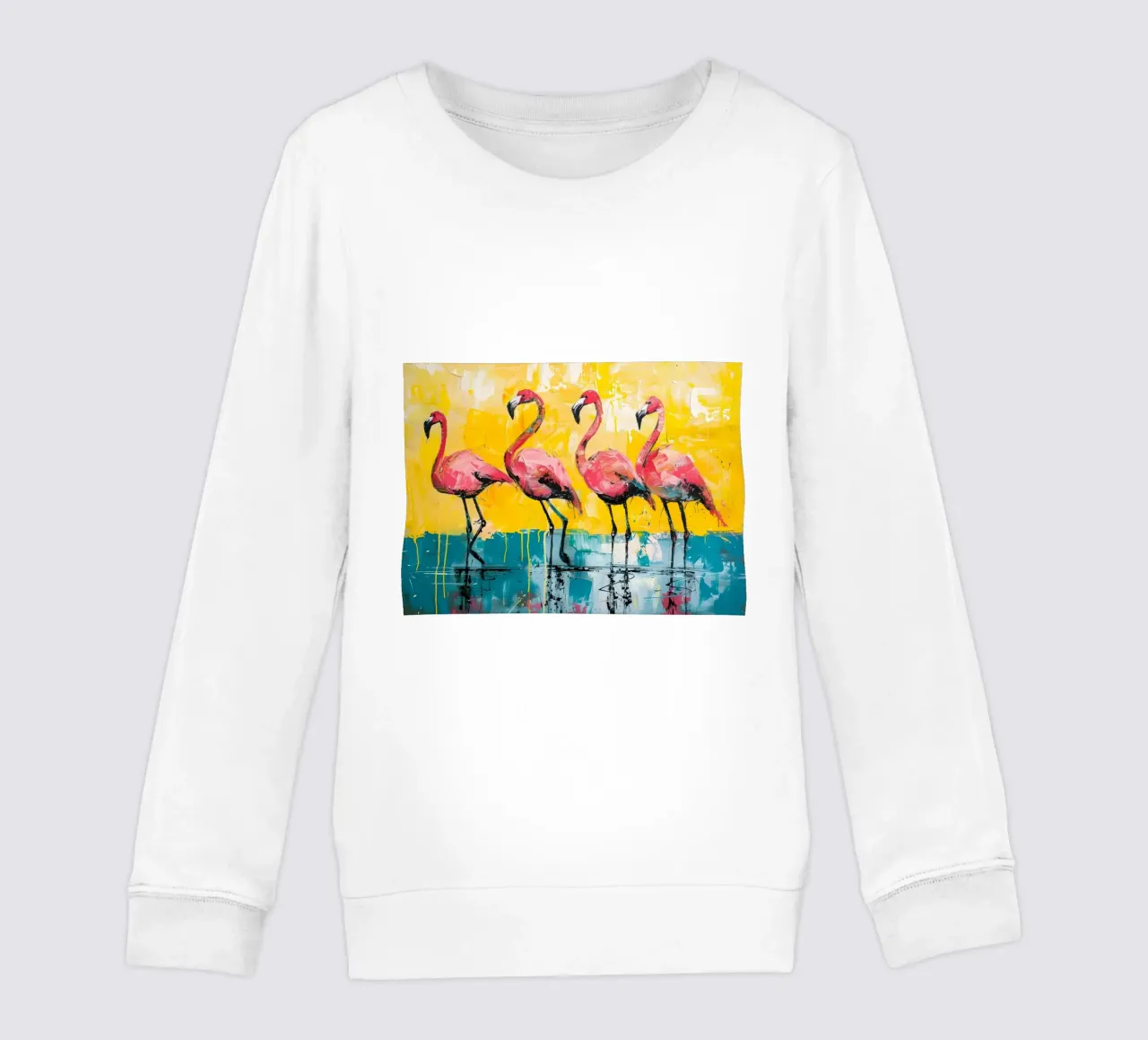Abstract Flamingos: Vibrant Birds, Yellow & Teal Pop Art kids sweatshirt by NorwesClub