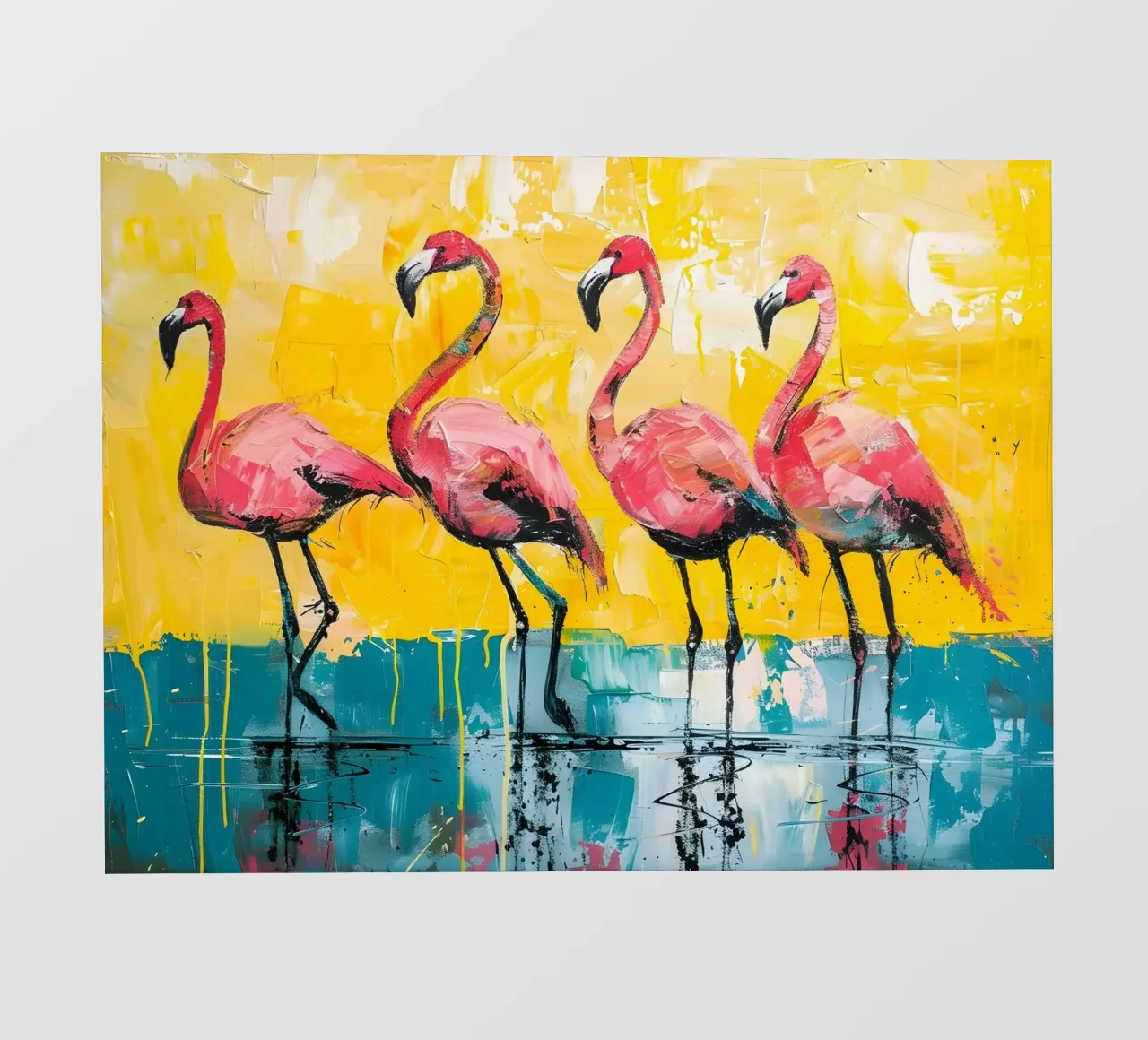 Abstrakte Flamingos: Lebendige Vögel, gelbe und blaugrüne Pop Art PVC Plane von NorwesClub