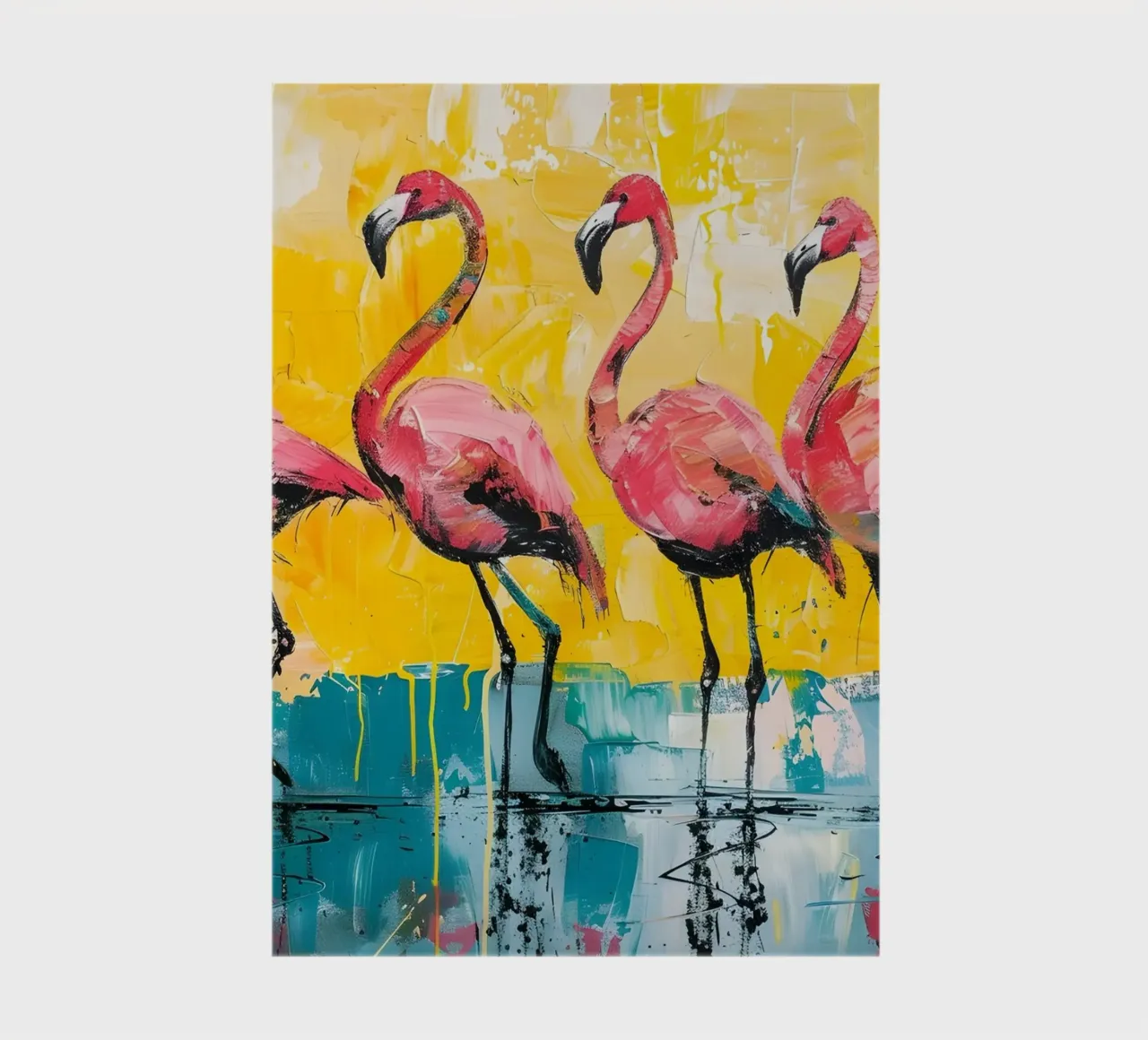 Flamants abstraits : Oiseaux vibrants, Pop Art jaune et sarcelle carnet de notes de NorwesClub