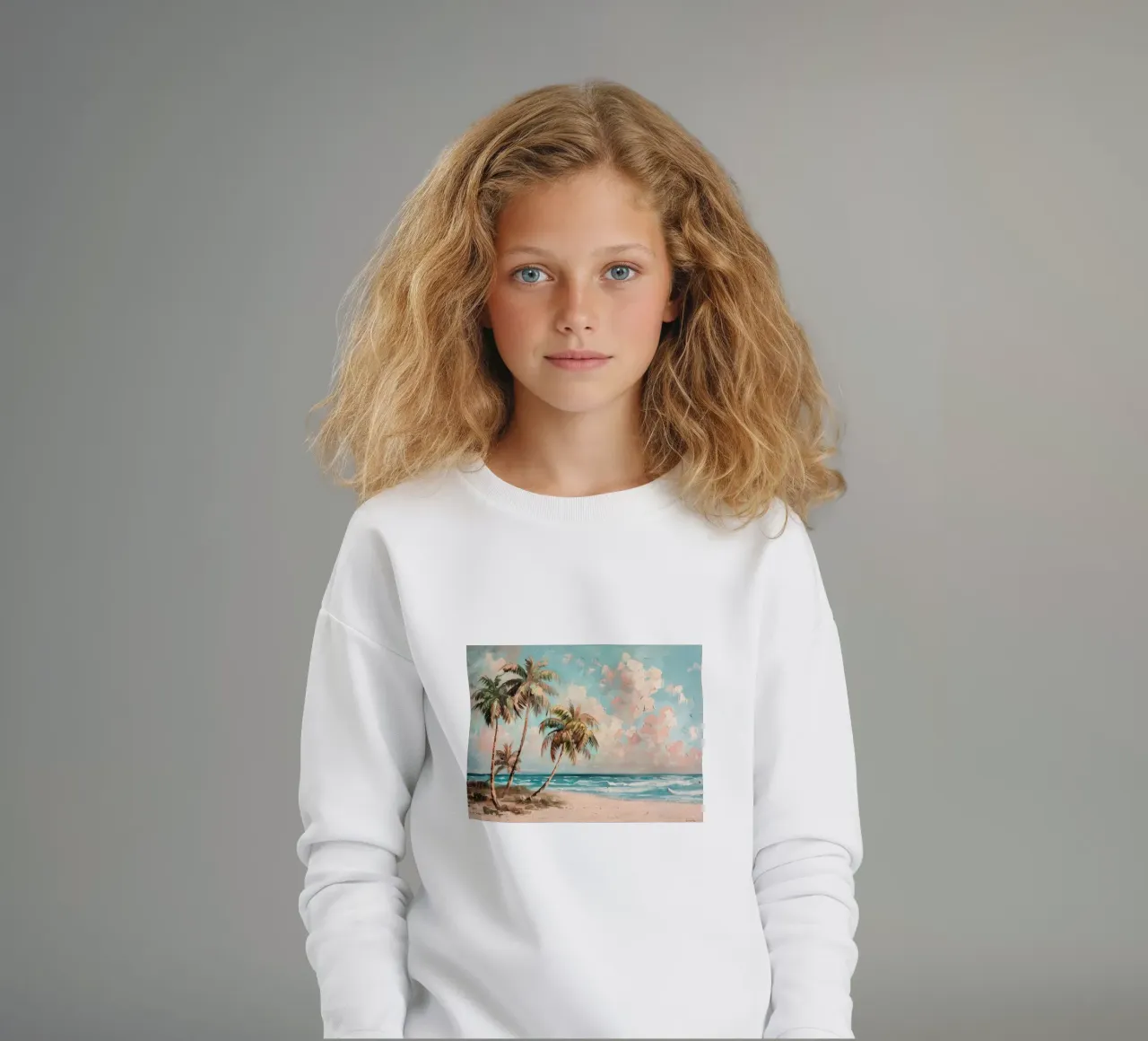 Brezza tropicale: Scena espressiva sulla spiaggia, palme e oceano felpa bambino da NorwesClub