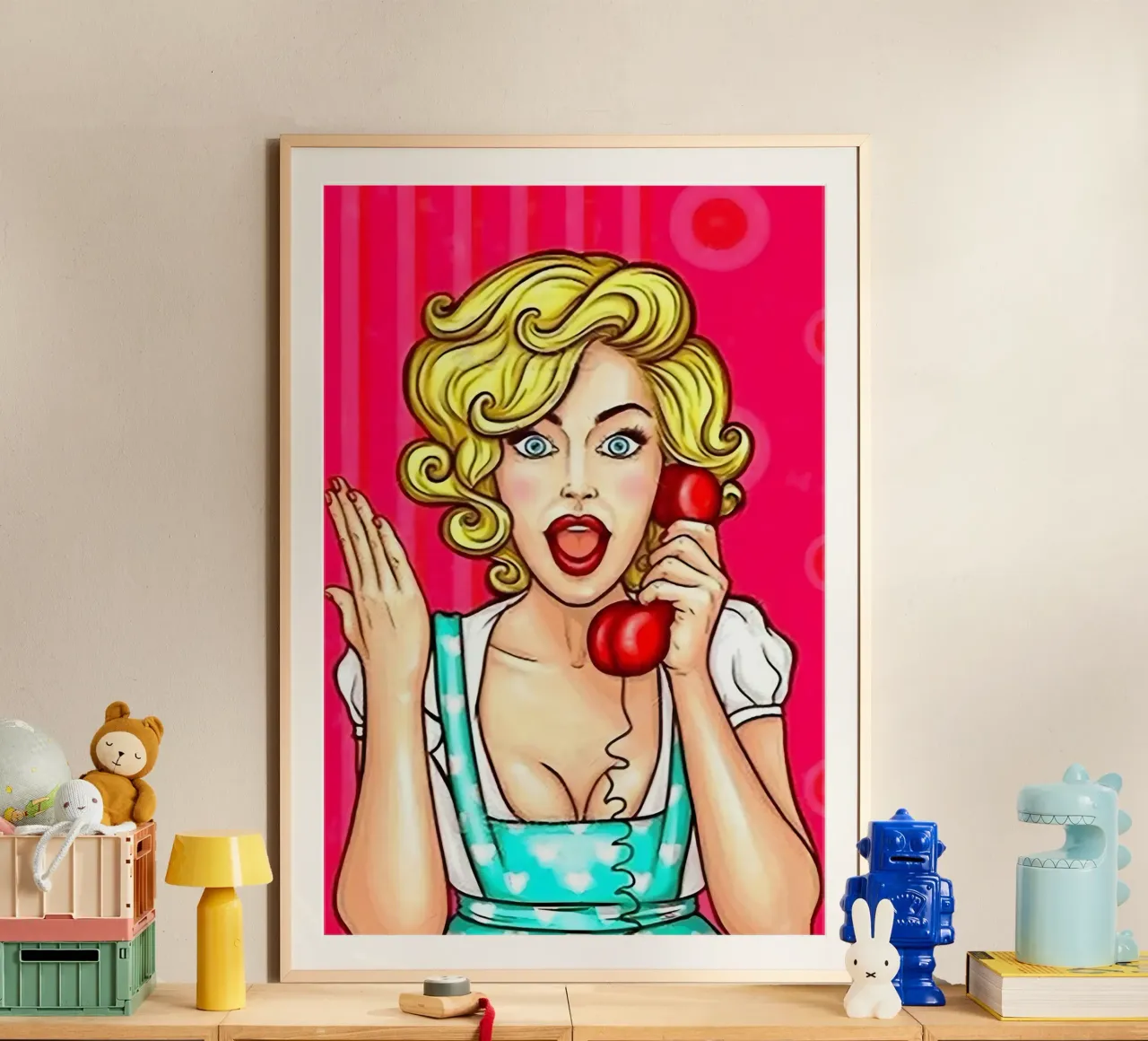Chiamata retrò: Pop Art Pin-Up, stampa drammatica del fumetto poster con telaio in plastica da NorwesClub