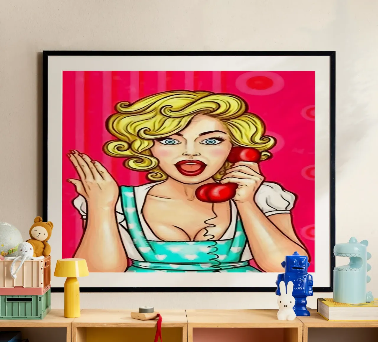 Chiamata retrò: Pop Art Pin-Up, stampa drammatica del fumetto poster con telaio in plastica da NorwesClub